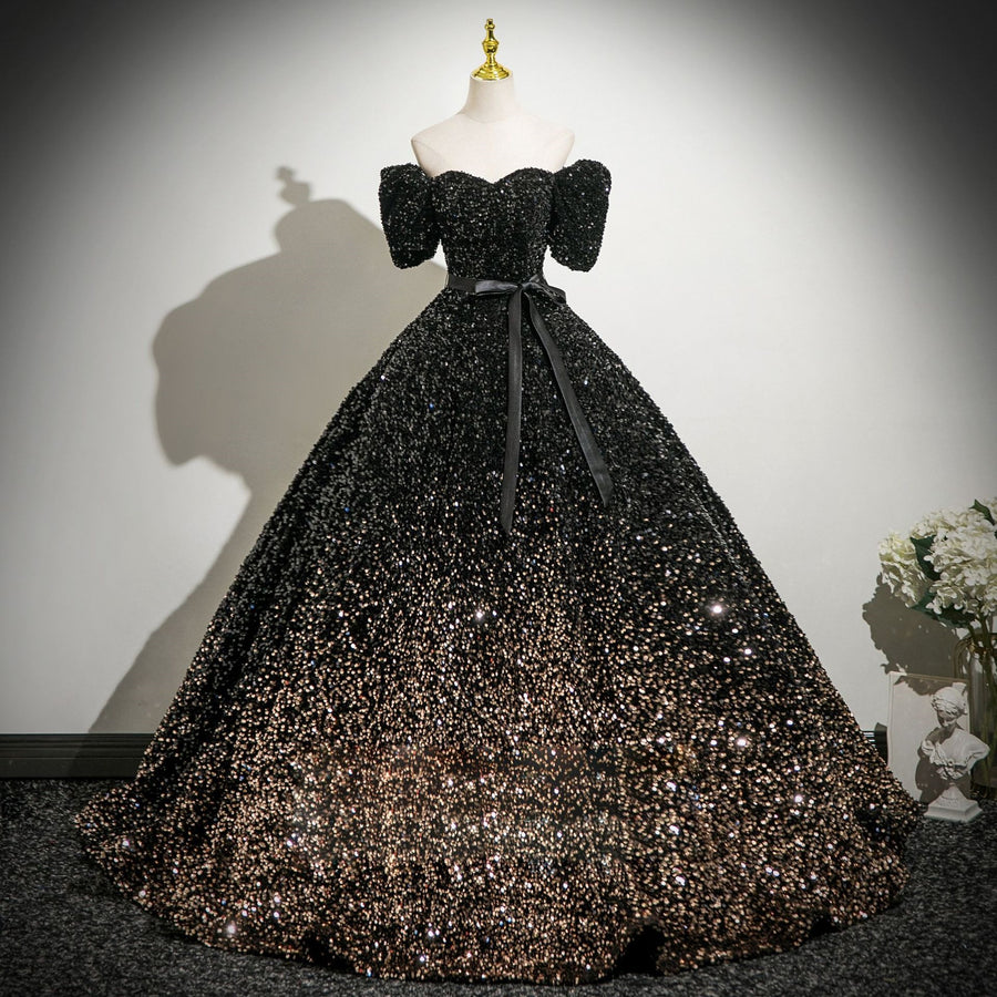 Black One-Shoulder Sequin Plus Size Formal Dress
