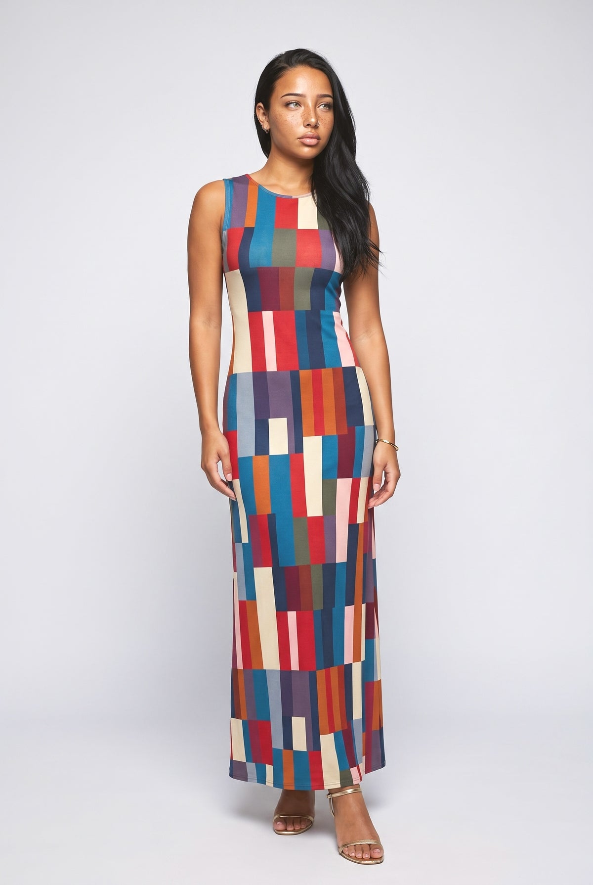 Colorblock Sleeveless Maxi Dress