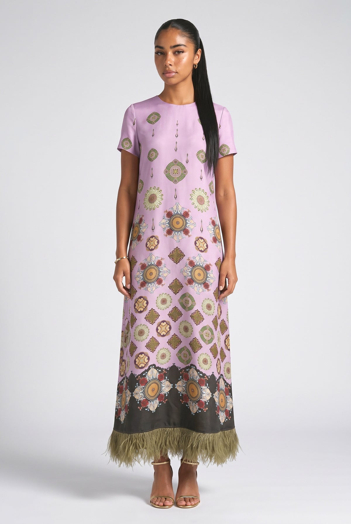 Feather Trim Maxi Dress
