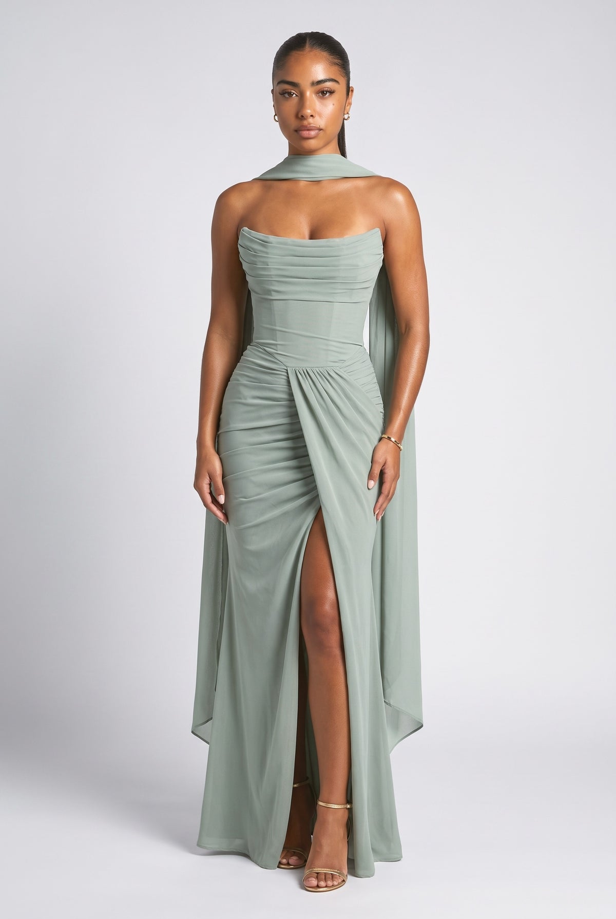 Strapless Cape Maxi Dress