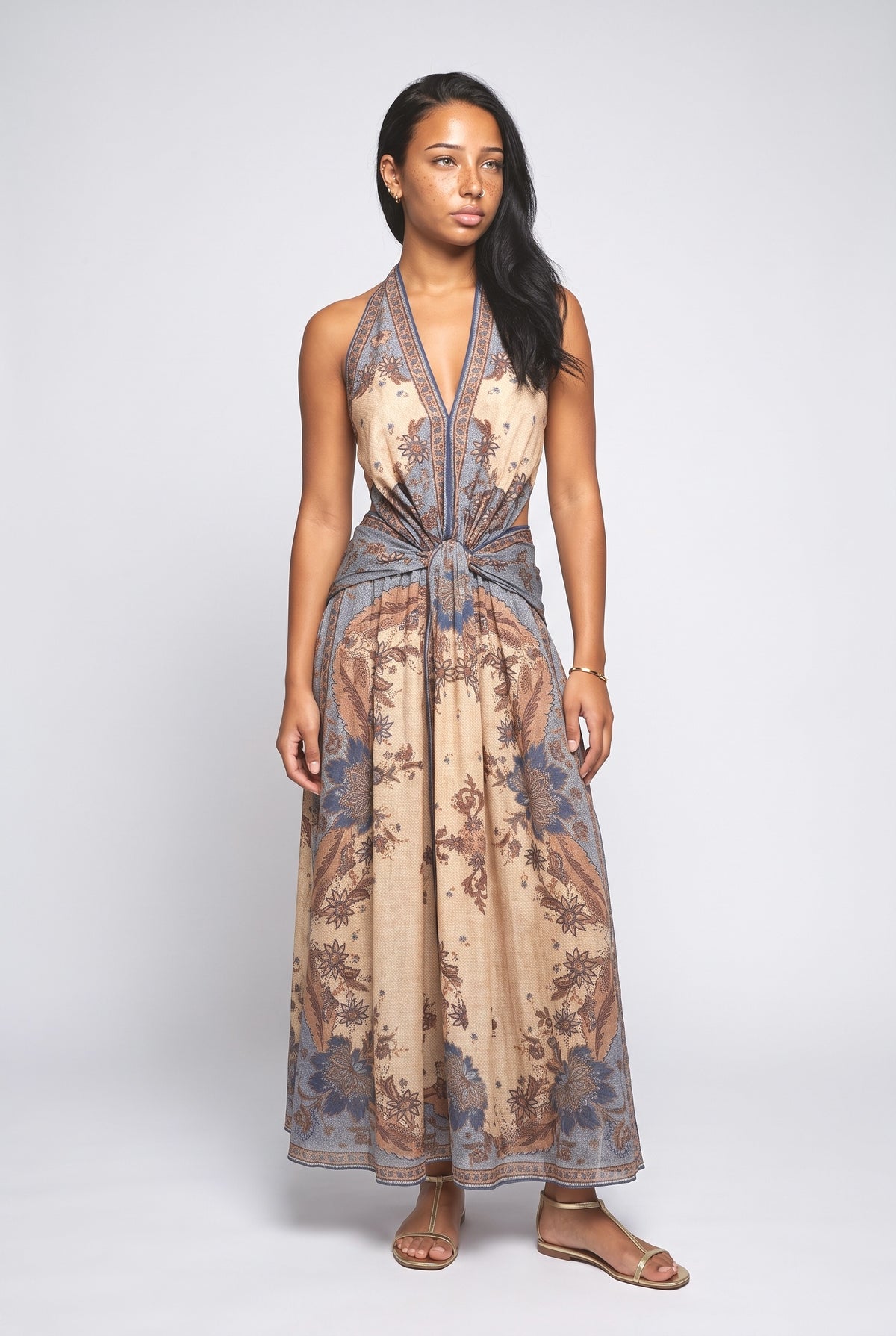 Floral Halter Neck Maxi Dress