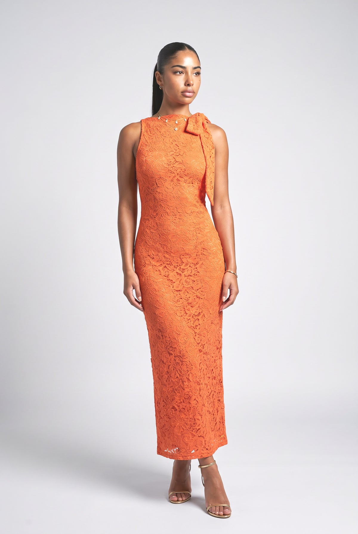 Orange Lace Maxi Dress, apricot