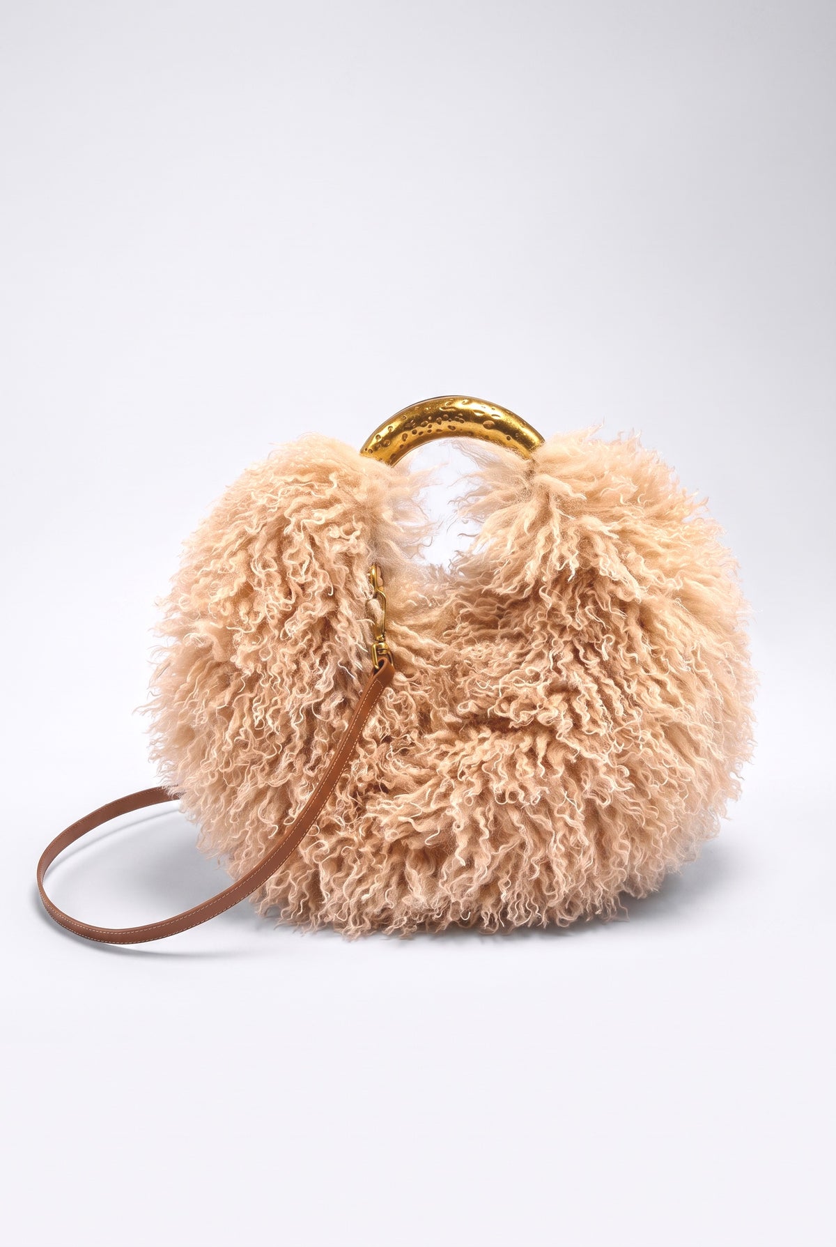 Plush Round Crossbody Bag, apricot