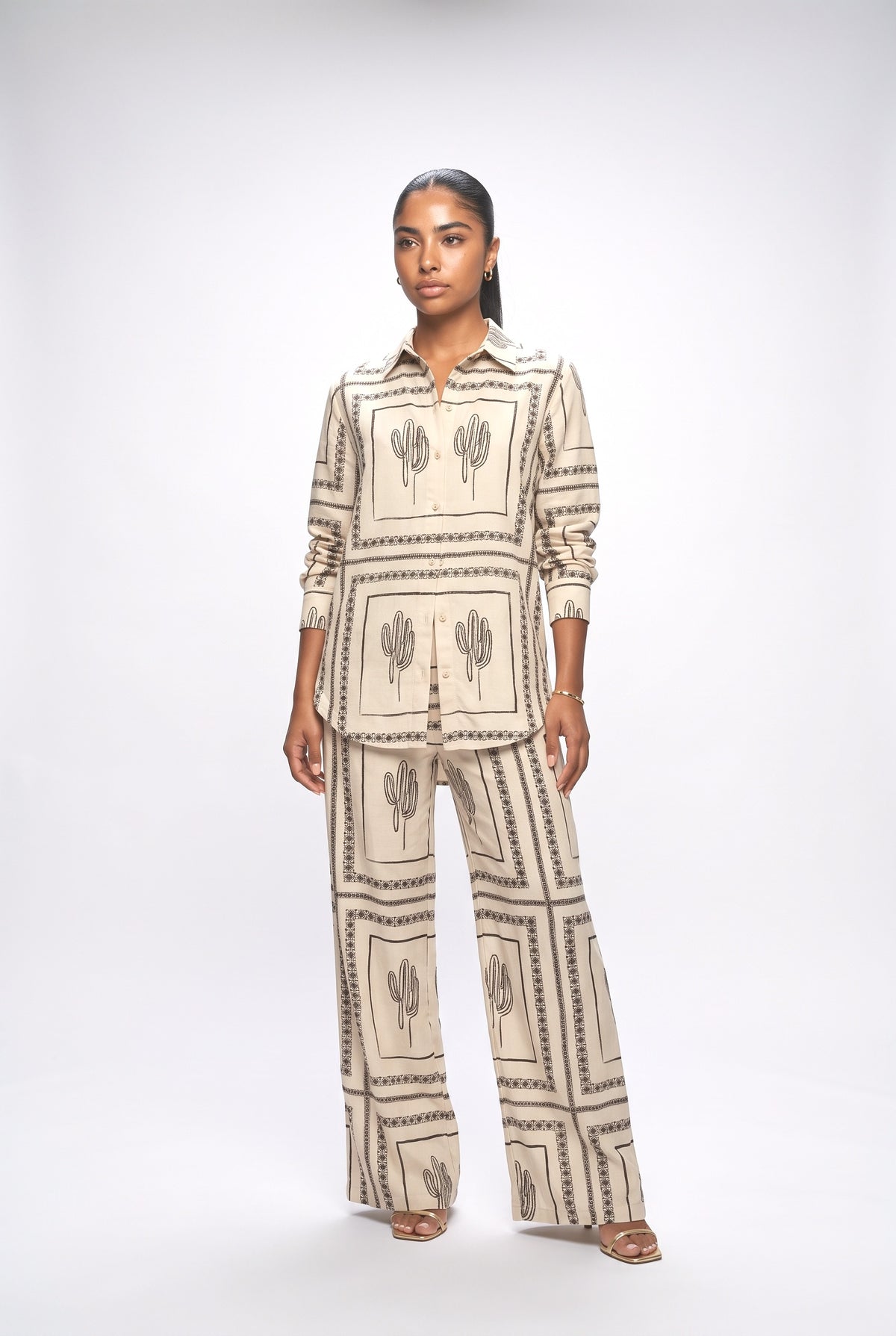 Beige Geometric Outfit Set, beige