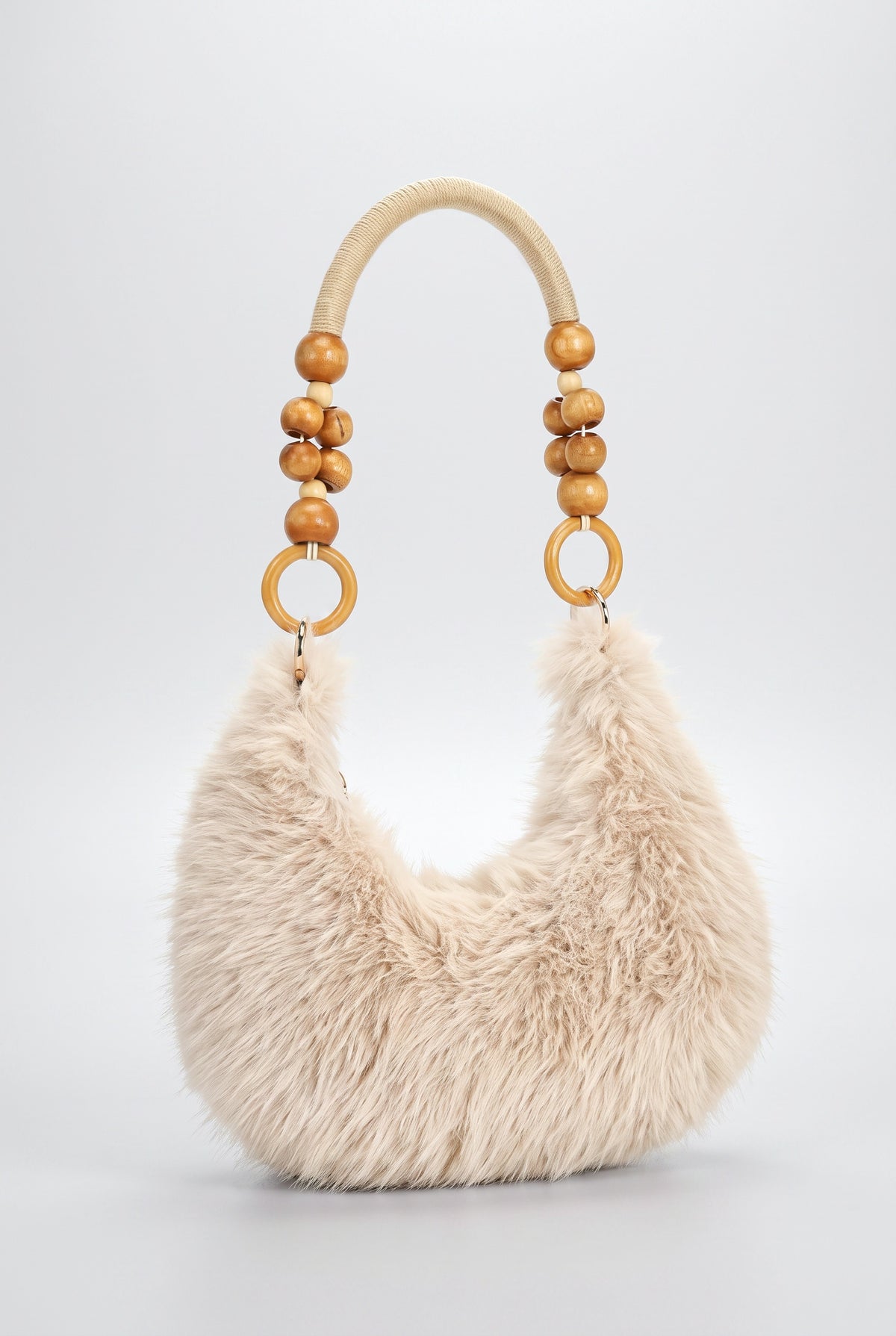 Beaded Plush Handbag, beige