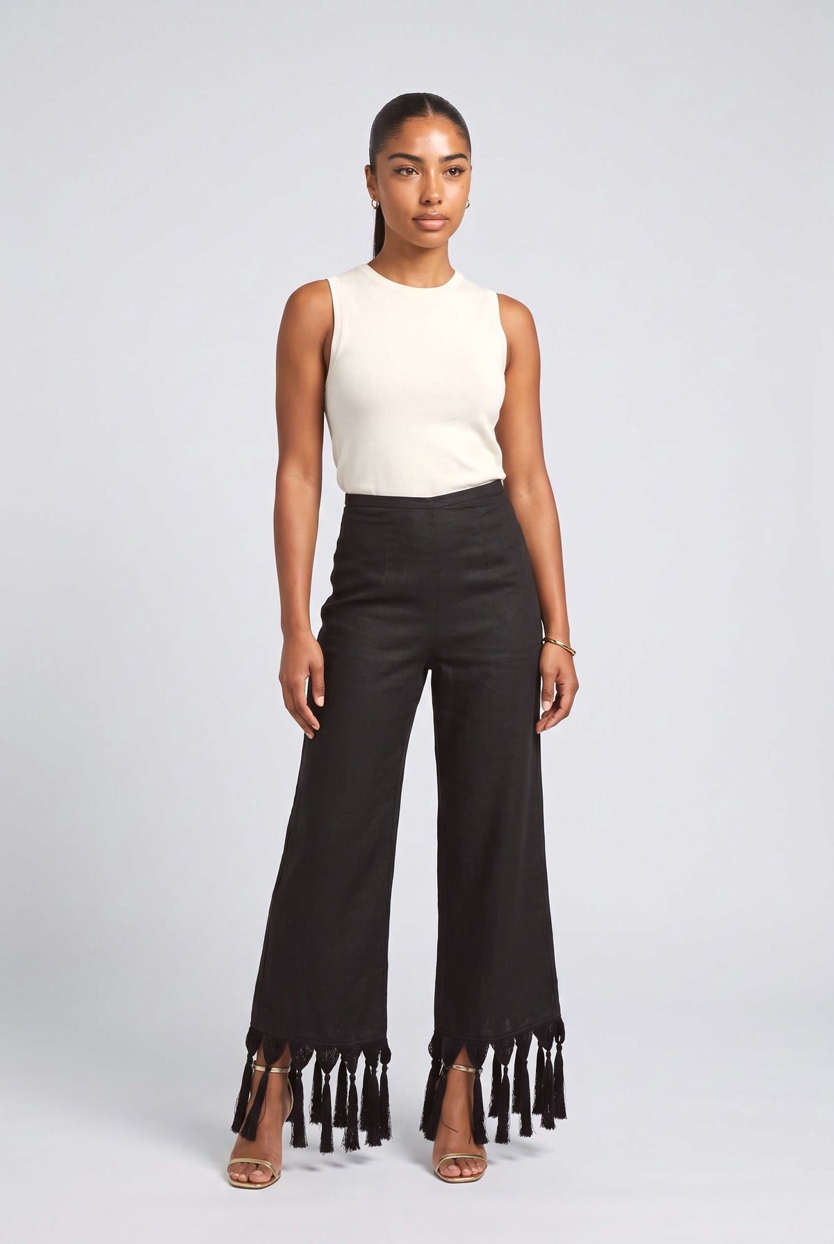 Black Fringe Pants, black