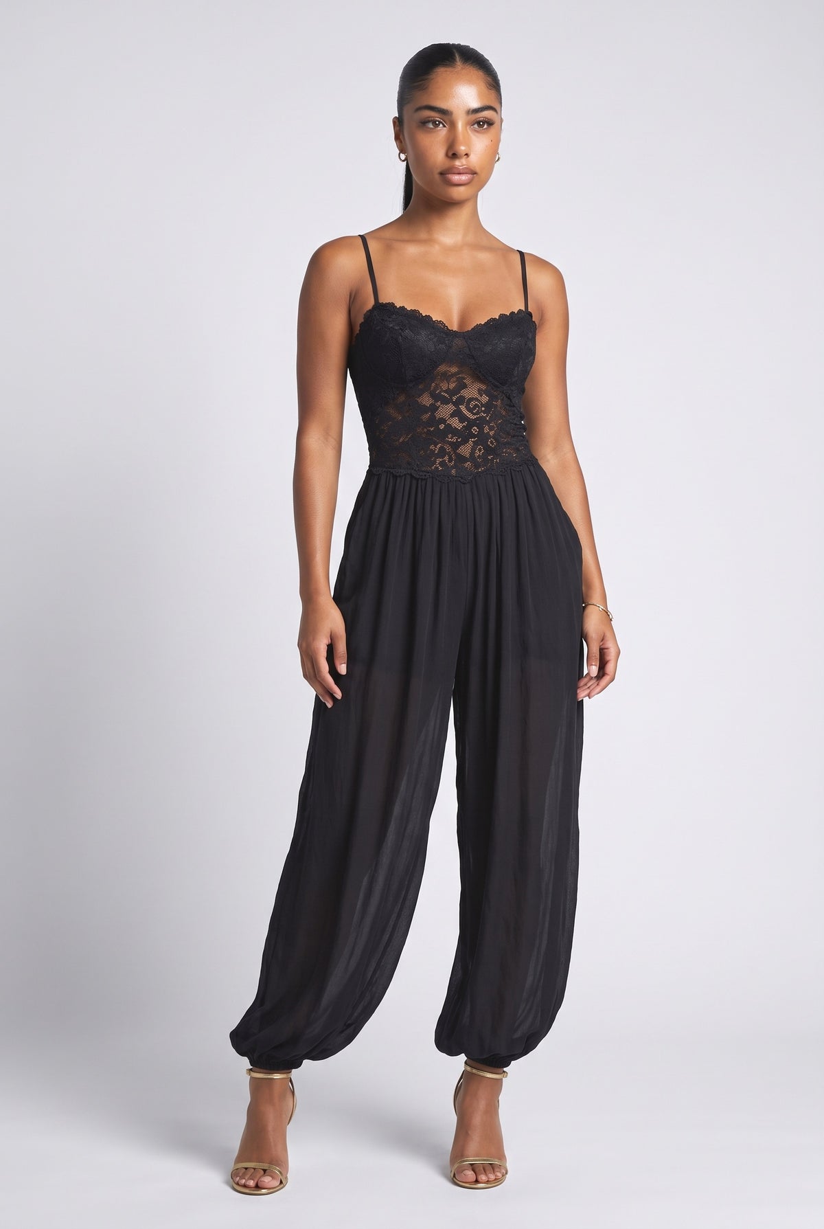 Lace Strappy Jumpsuit, black