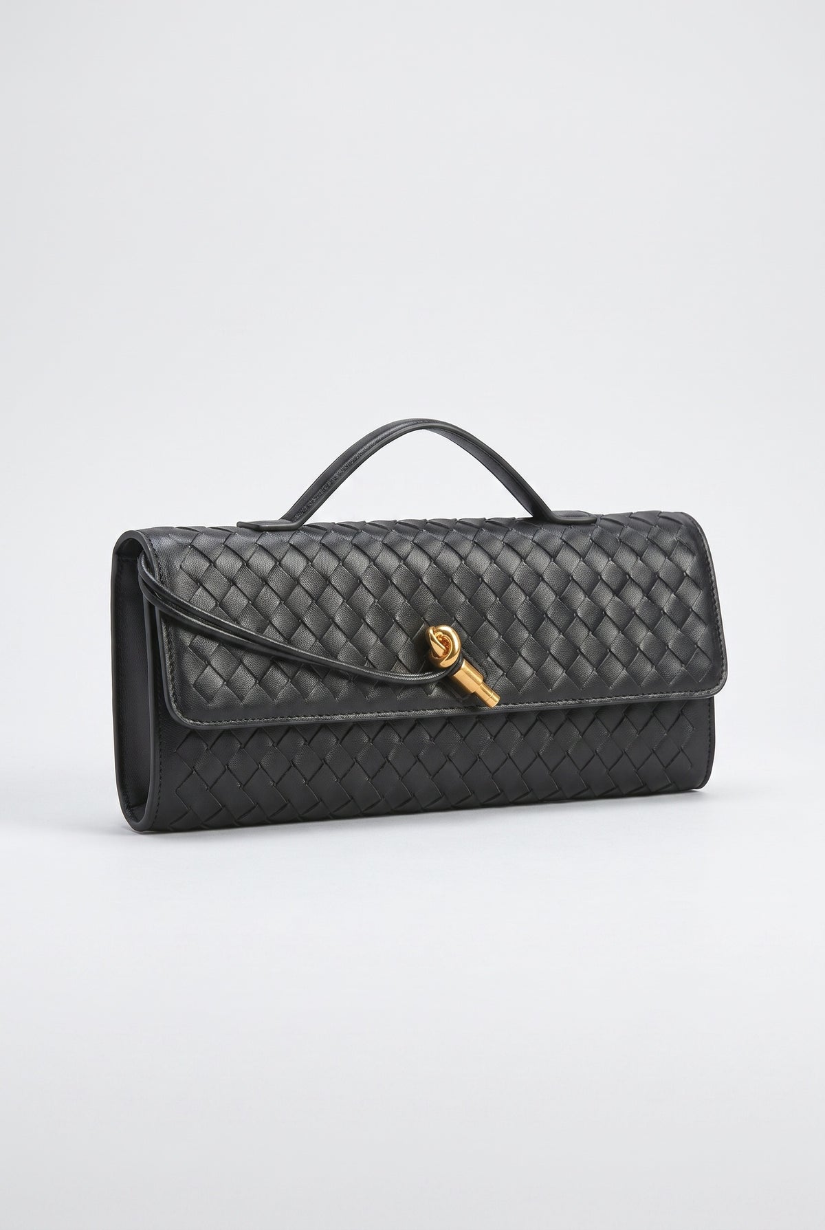 Two Way Woven Flap Clutch Shoulder Bag, black