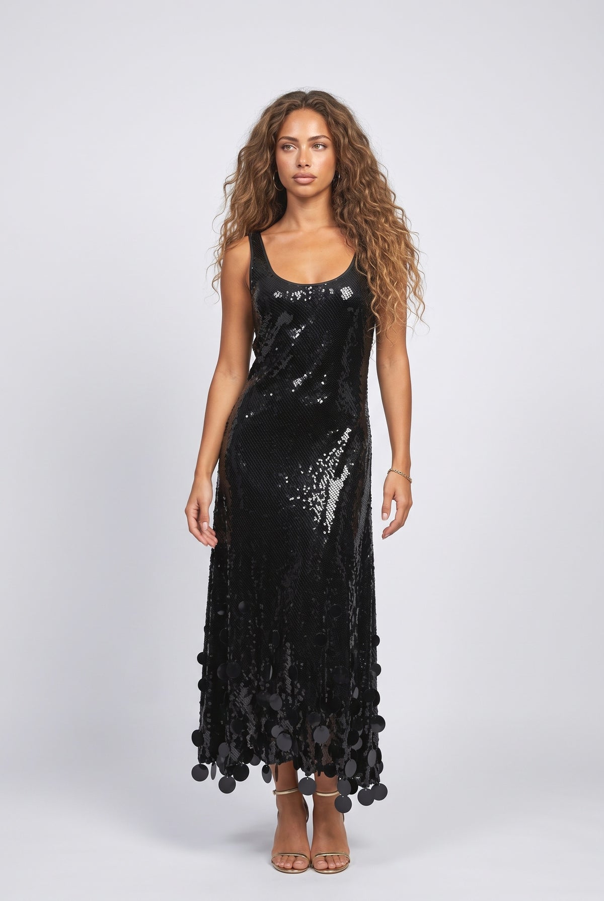 Sequin Cutout Maxi Dress, black