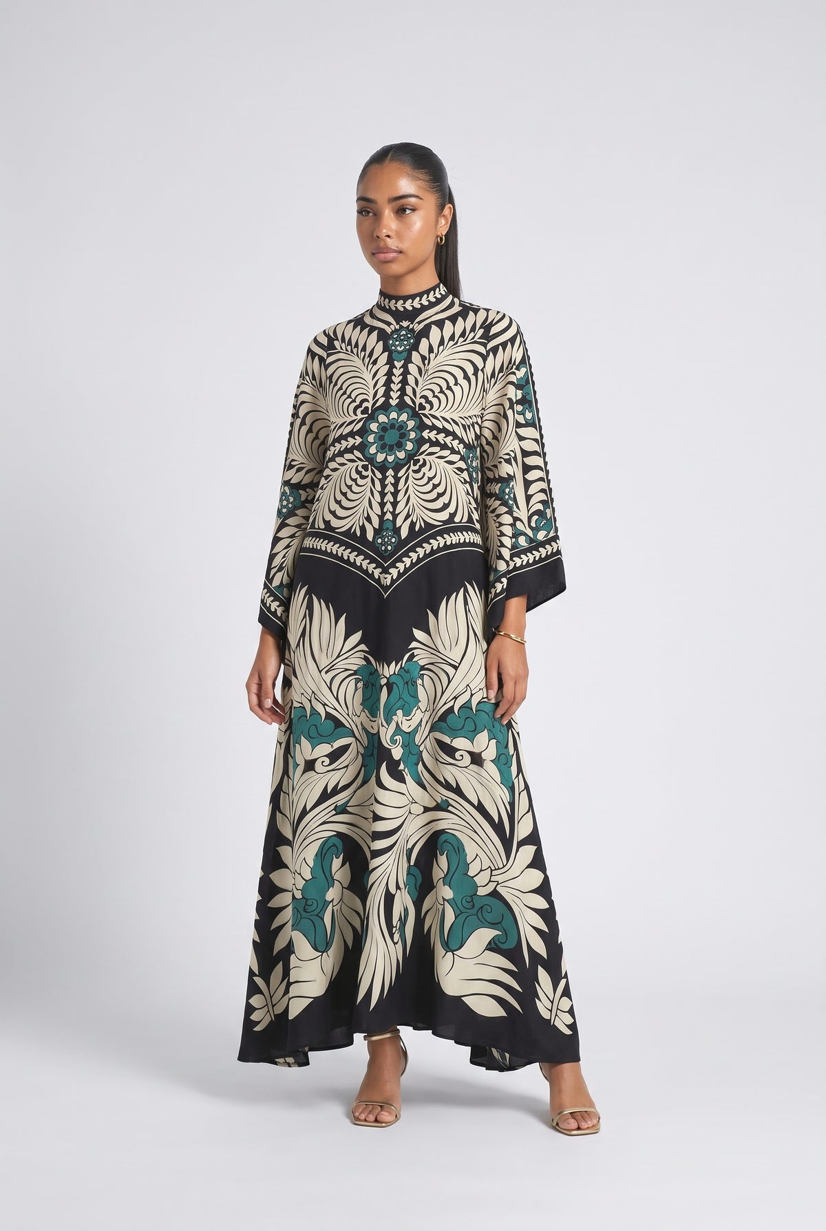 Black Floral Flowy Maxi Dress, black