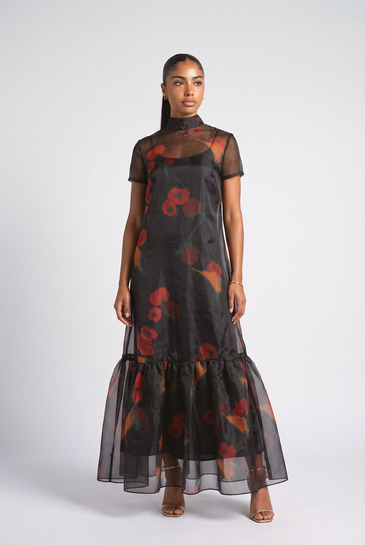 Black Print Maxi Dress, black