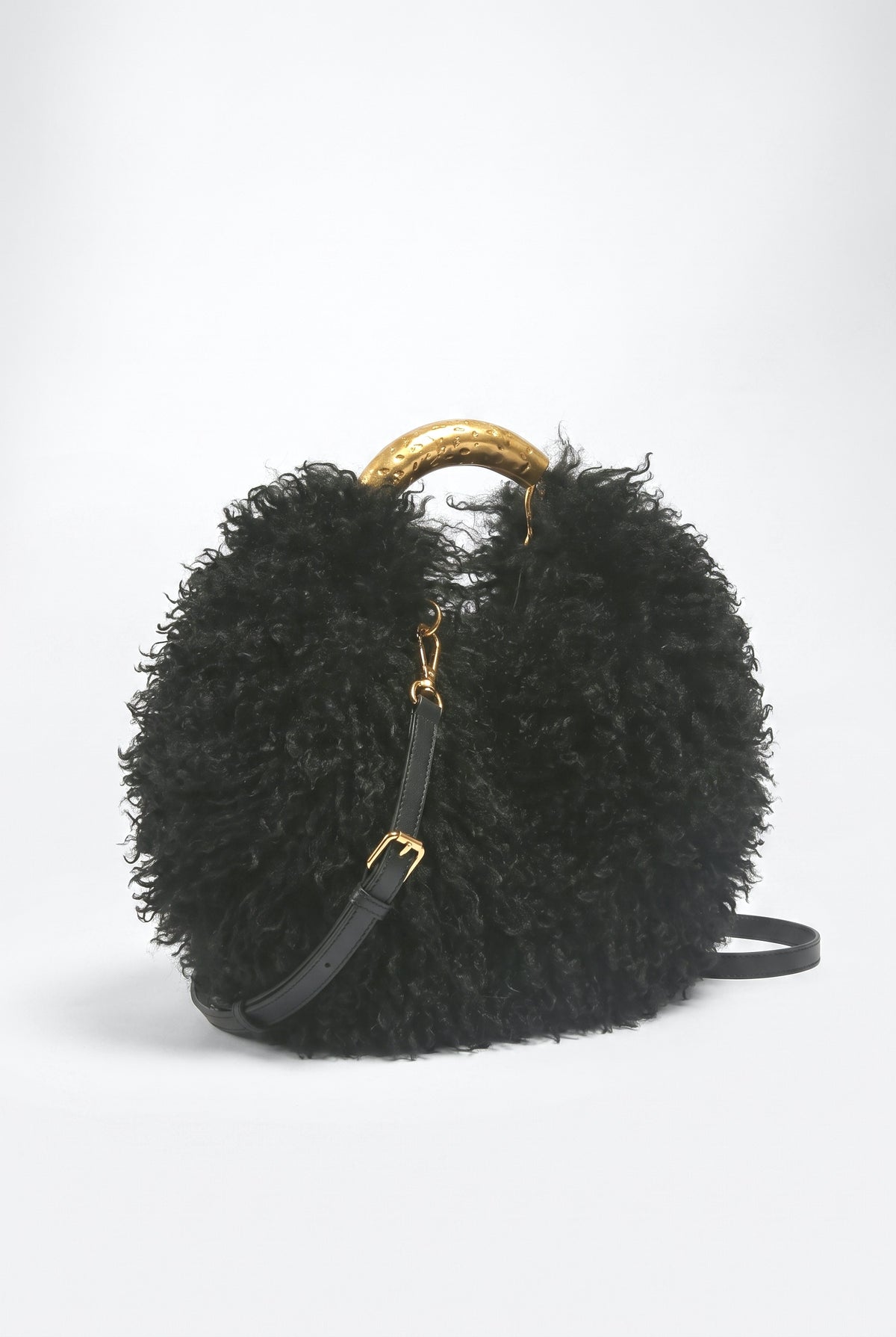 Plush Round Crossbody Bag, black