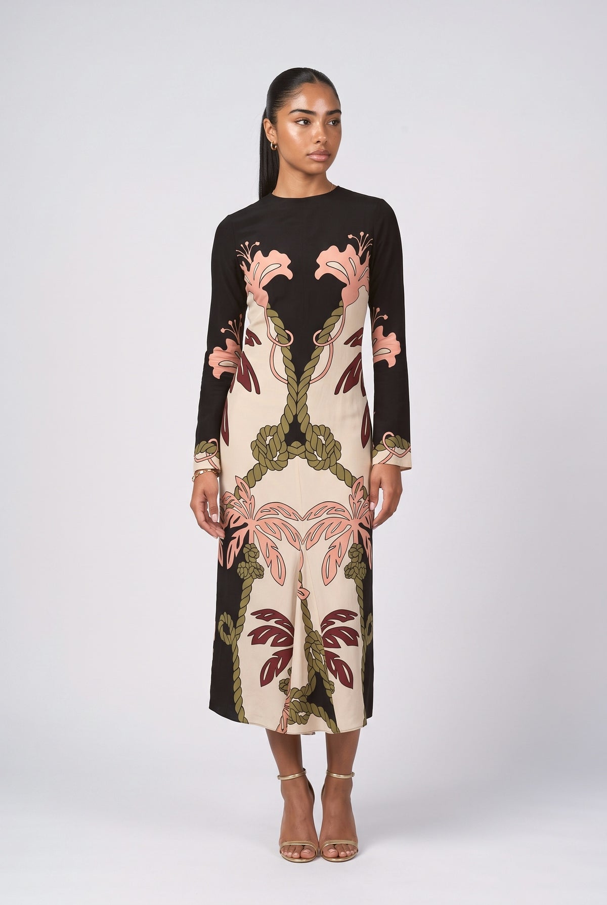 Black Long Sleeve Midi Dress, black