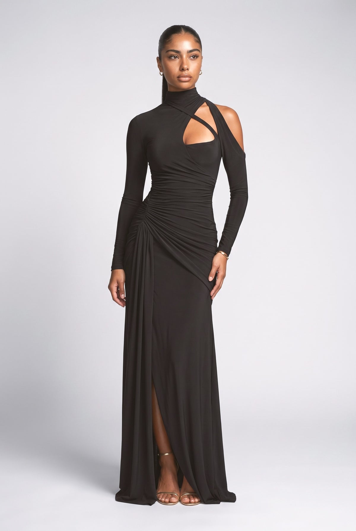 Silky Pleated Maxi Dress, black