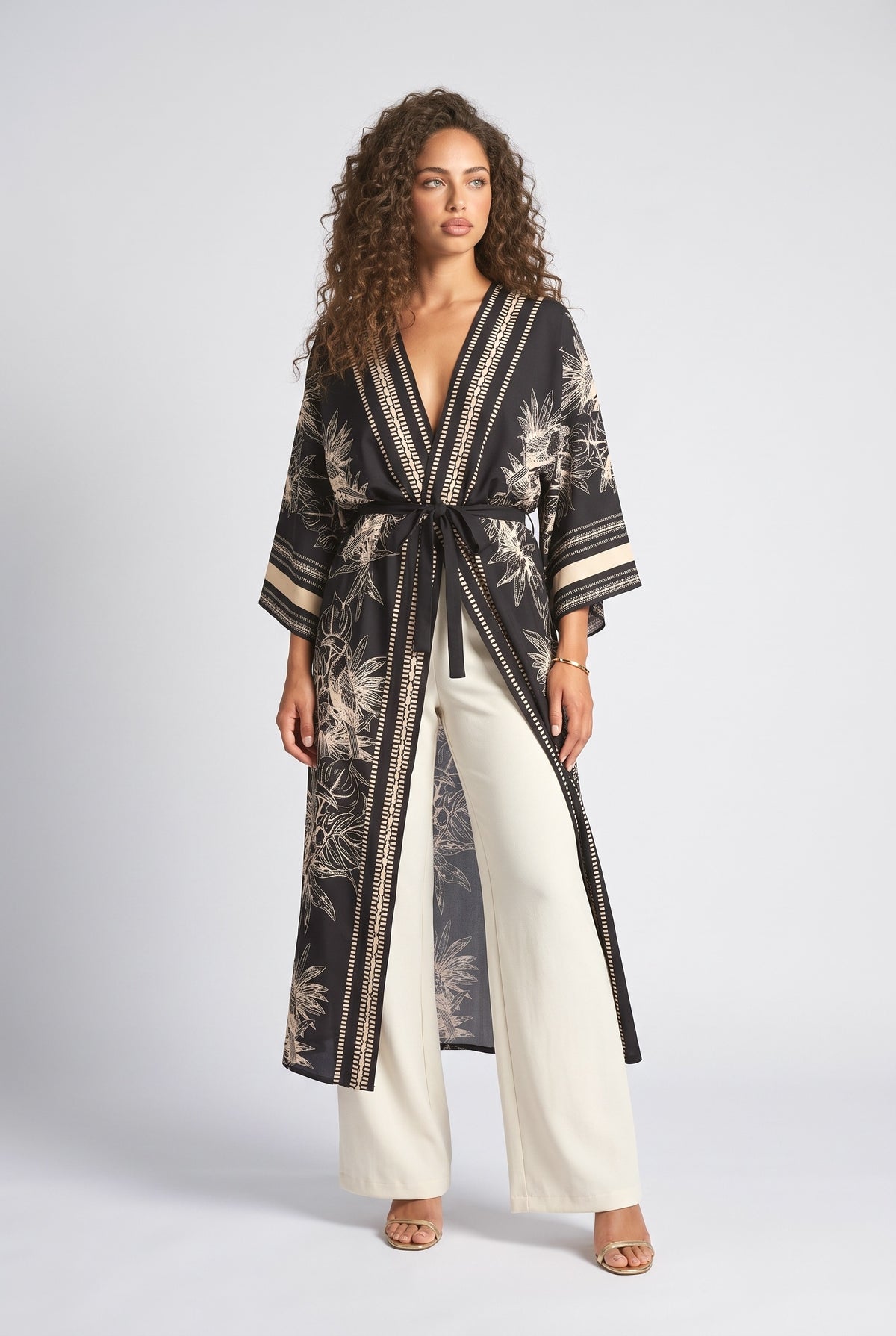 Beach Sun Protection Printed Cardigan Bikini Cover Up, black