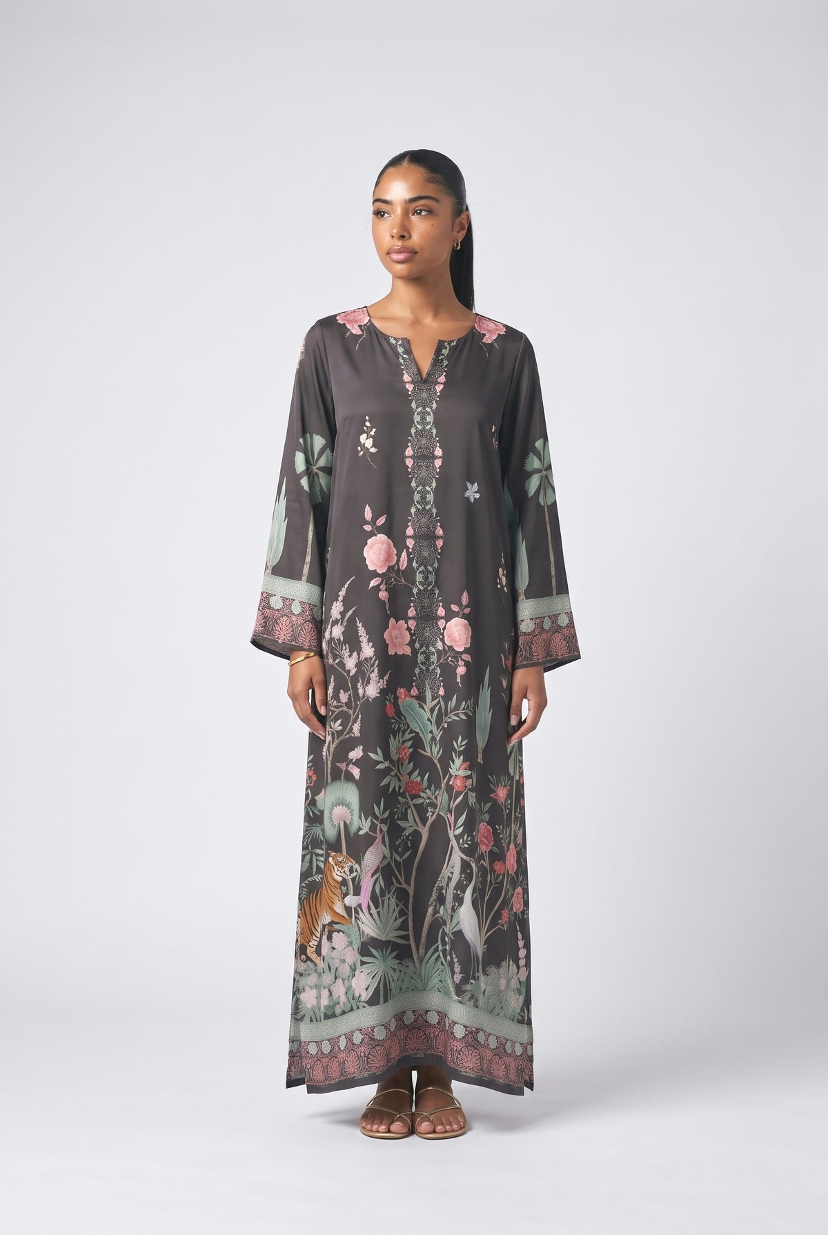 Midnight Garden Kimono Maxi Dress, black