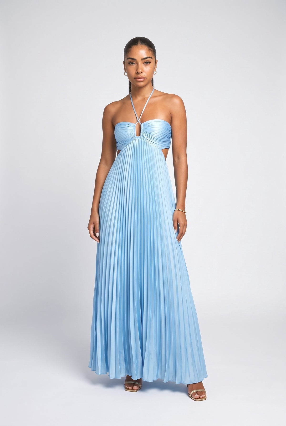 Blue Pleated Maxi Dress, blue