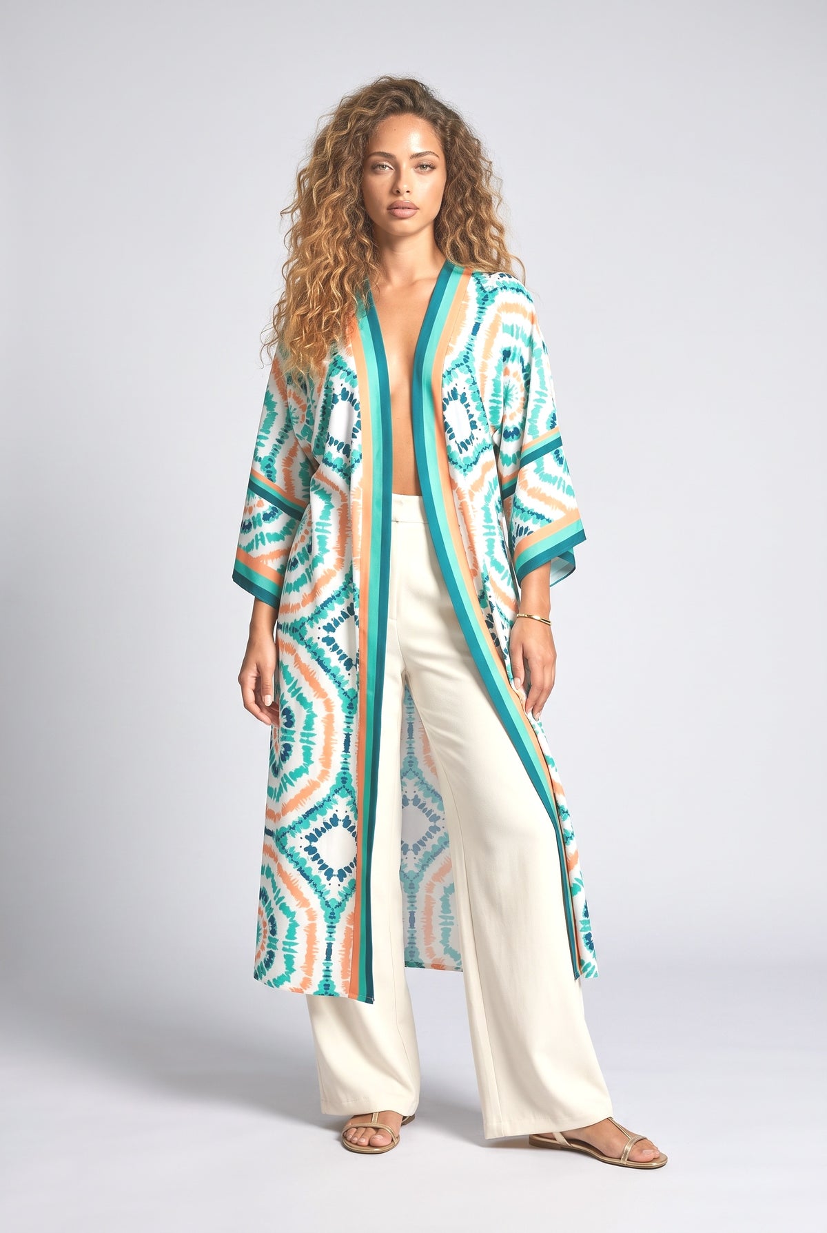 Beach Sun Protection Printed Cardigan Bikini Cover Up, blue