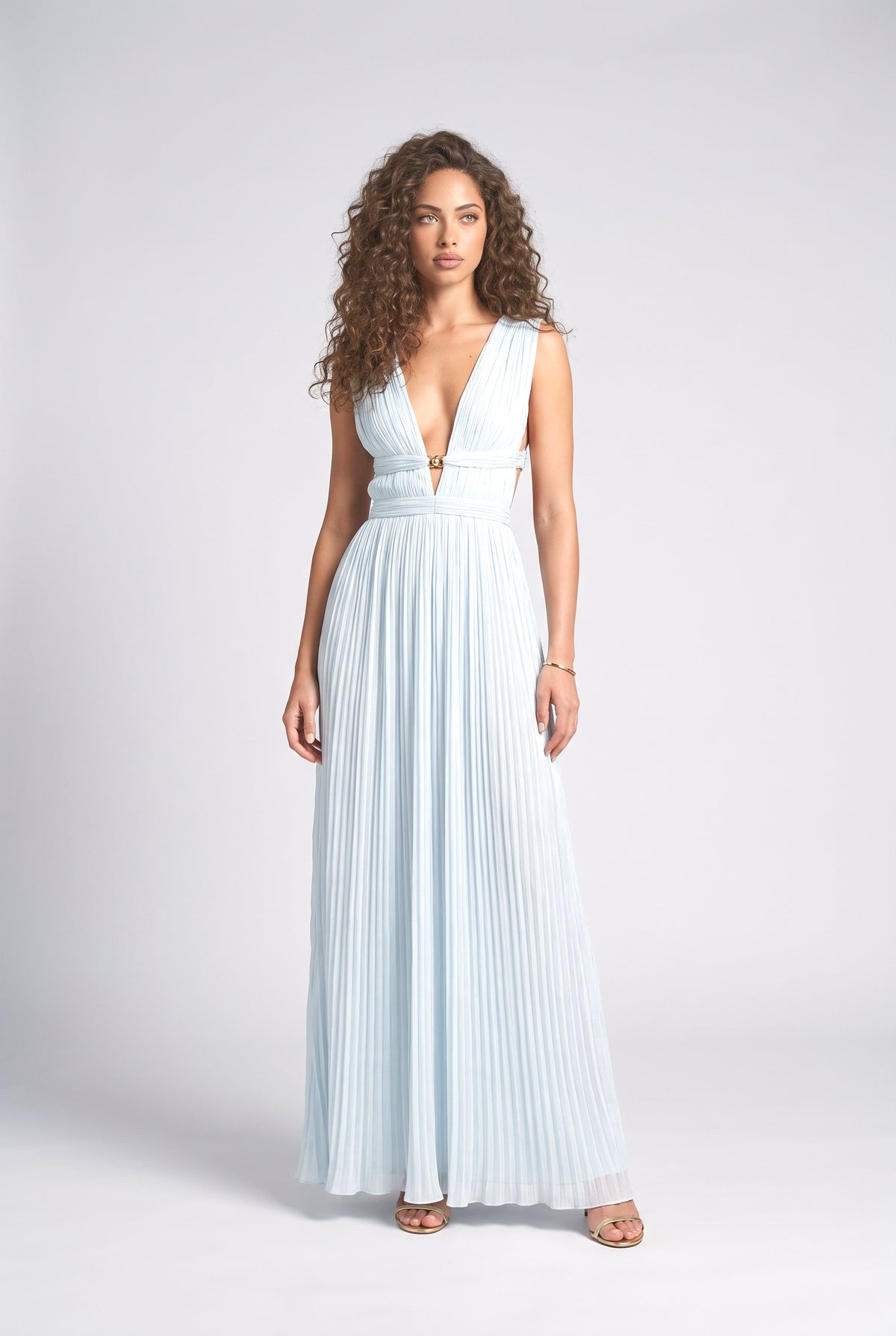 Deep V-Neck Maxi Dress, blue