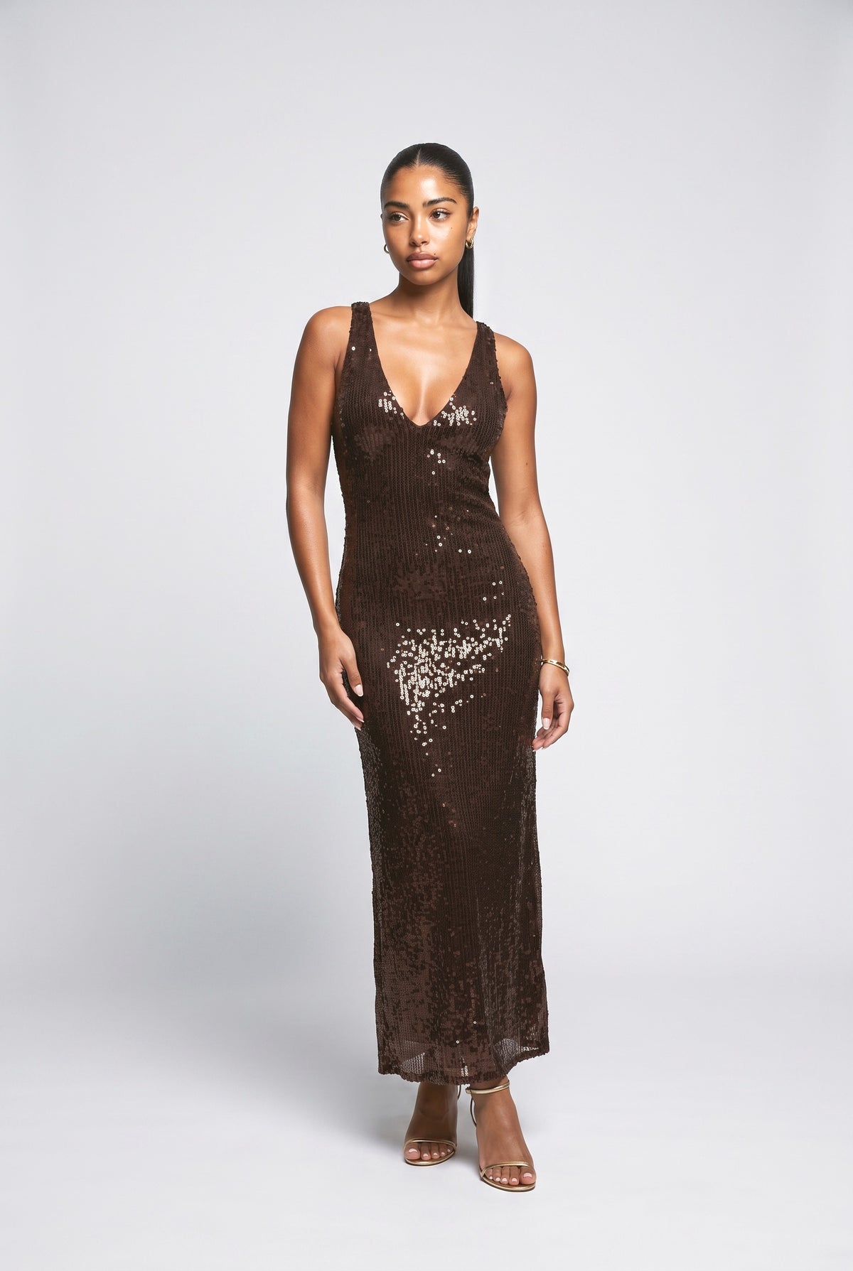 Blue Sequin V-Neck Maxi Dress, blue