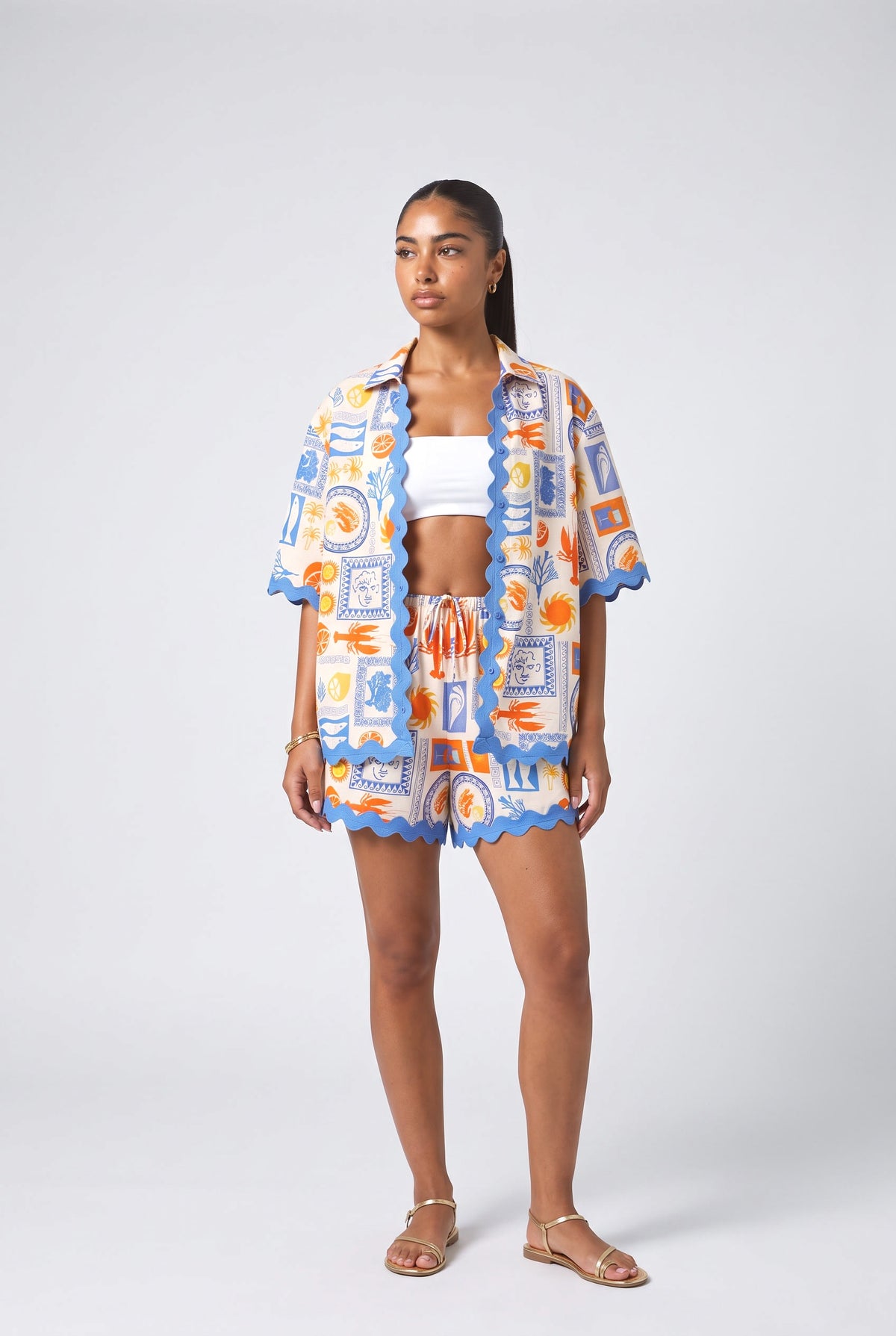 Blue Print Relaxed Top, blue