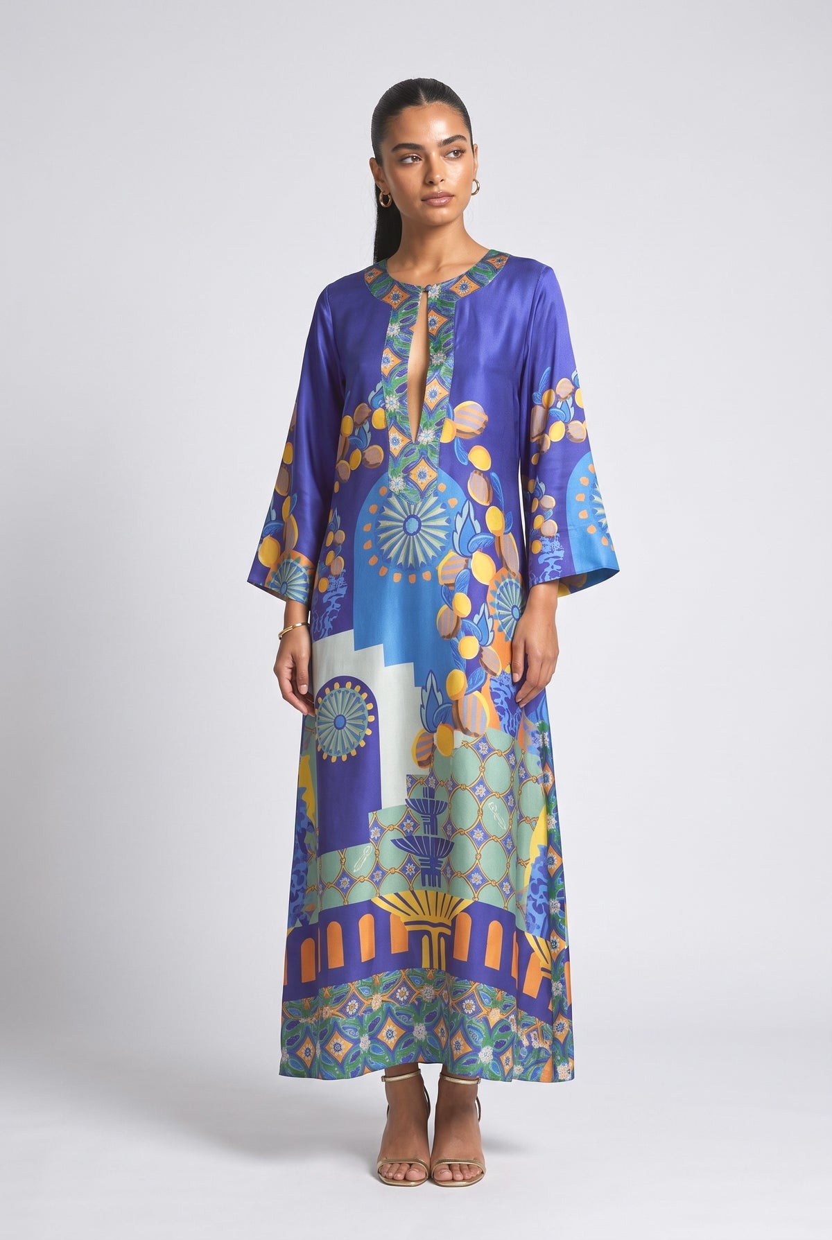 Blue Satin Maxi Dress, blue