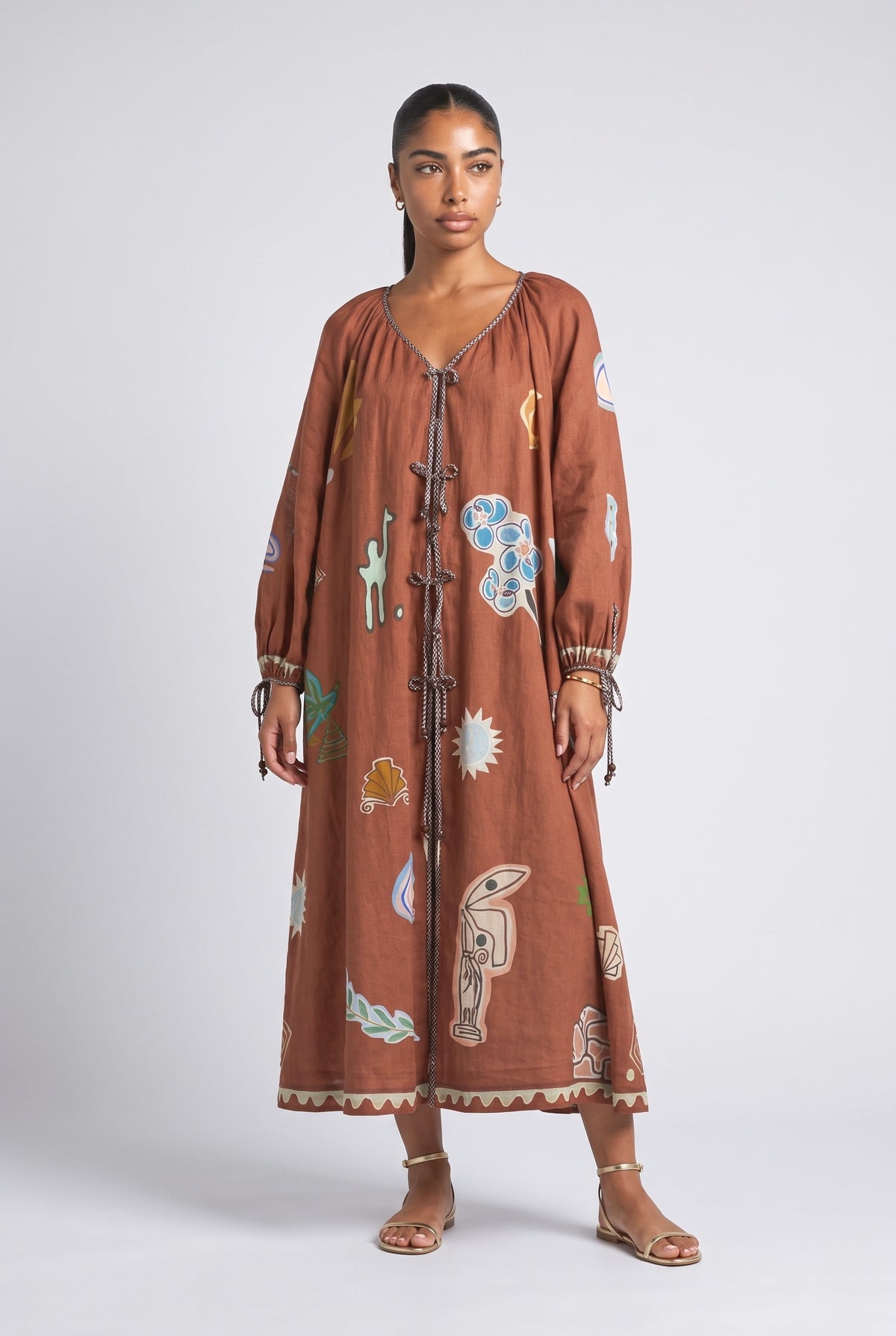 Floral Linen Midi Dress, brick
