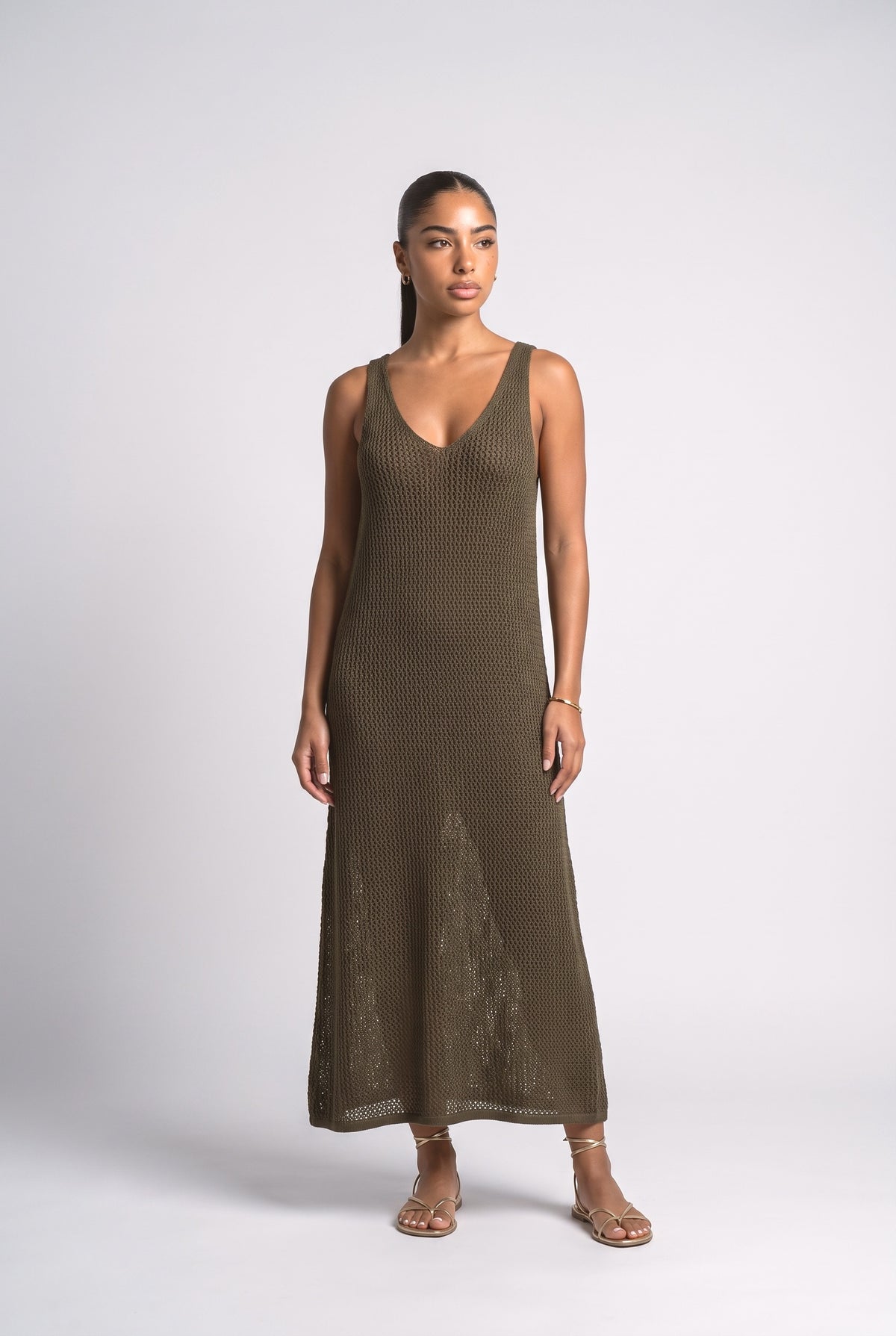 Knit Relaxed Maxi Dress, brown green