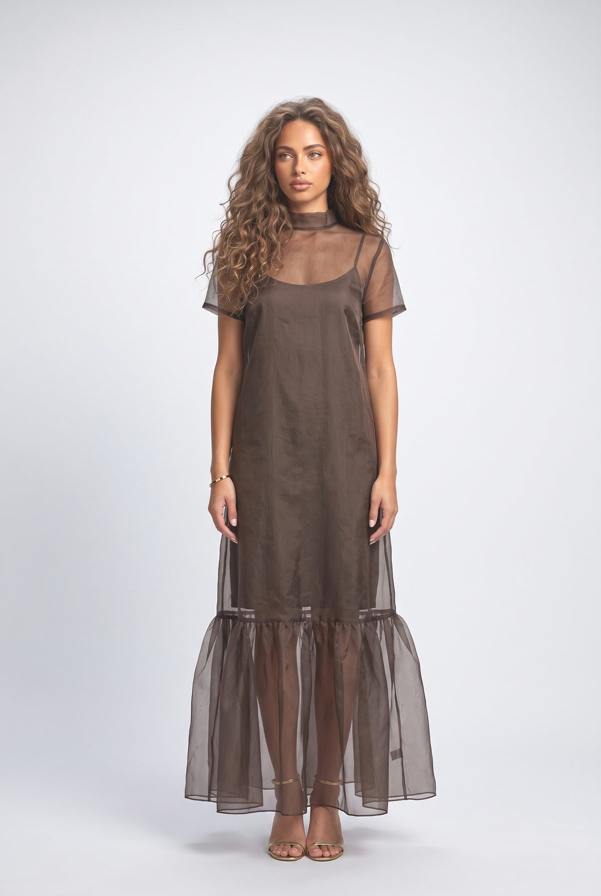 Brown Lace Maxi Dress, brown