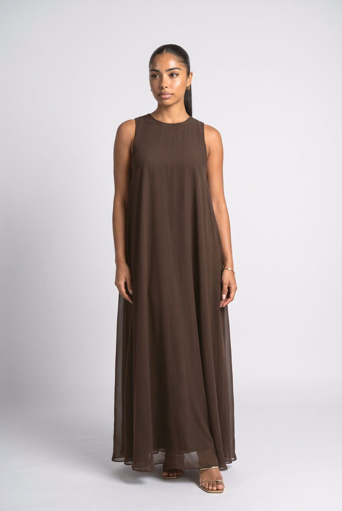 Brown Chiffon Maxi Dress, brown