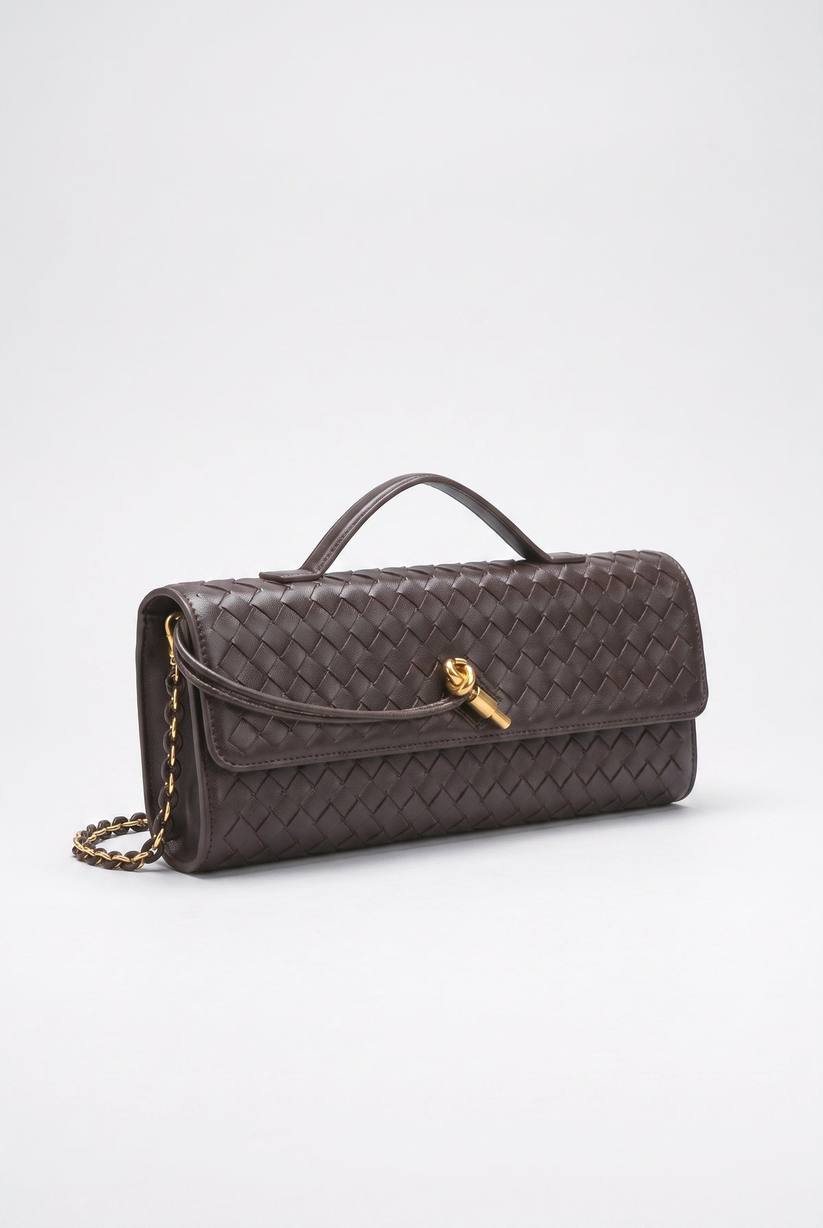 Two Way Woven Flap Clutch Shoulder Bag, brown