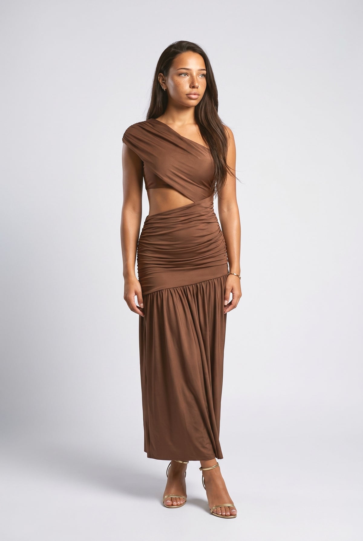 Brown Off-Shoulder Maxi Dress, brown