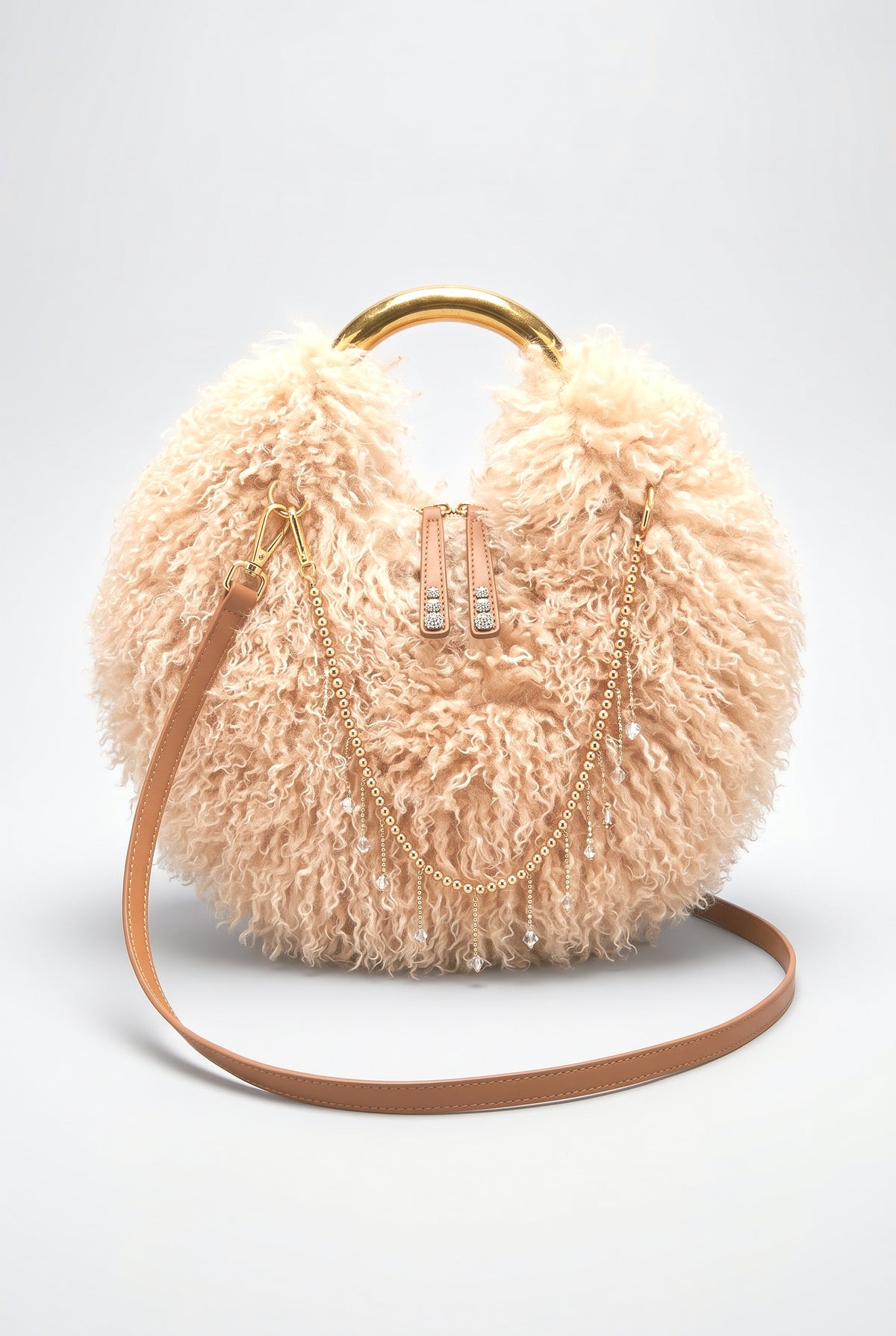 Plush Round Crossbody Bag, brown