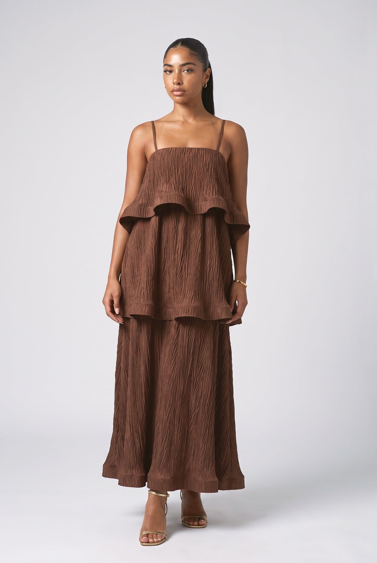 Strappy Tiered Maxi Dress, brown