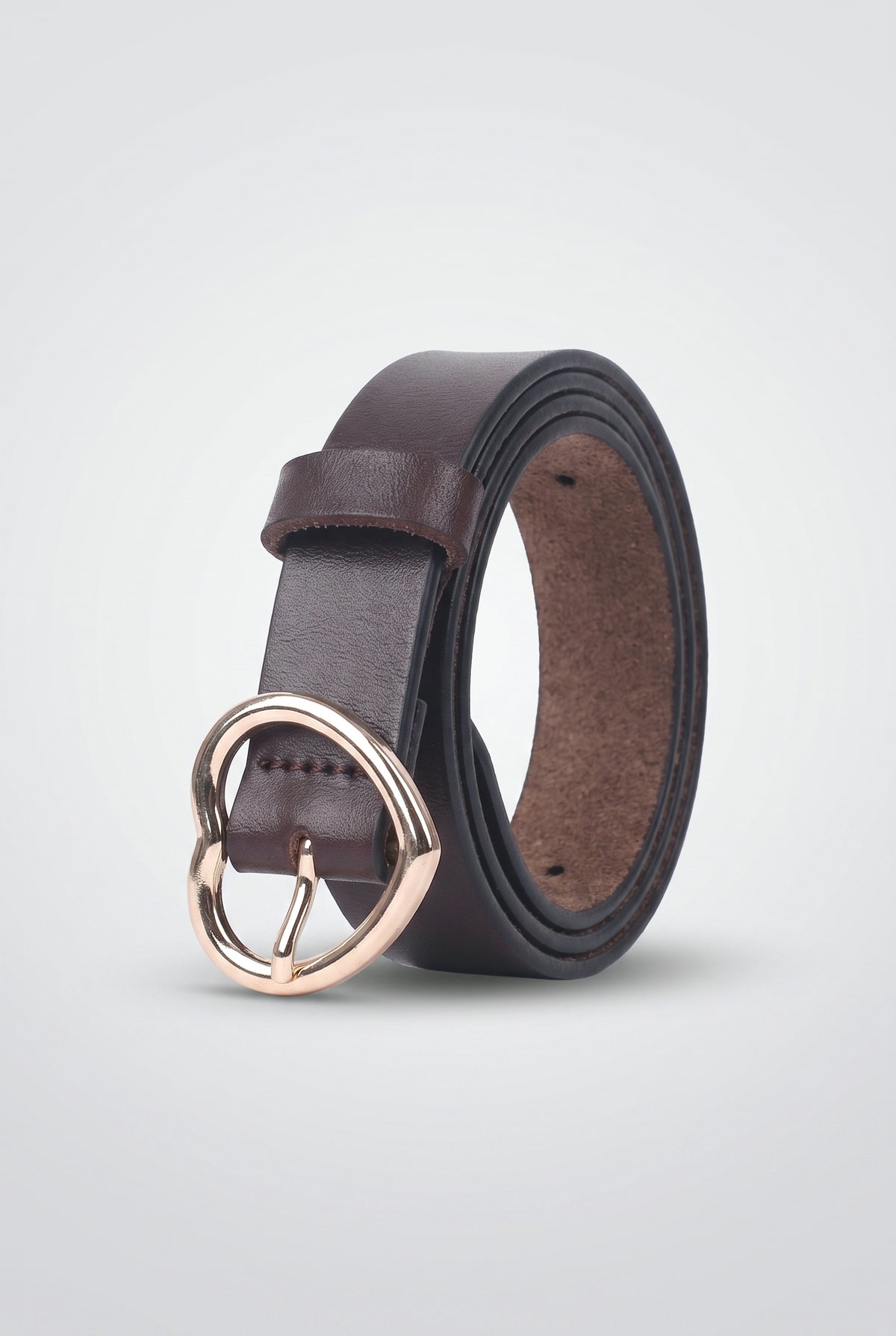 Feart-Shaped Buckle Belt, coffee