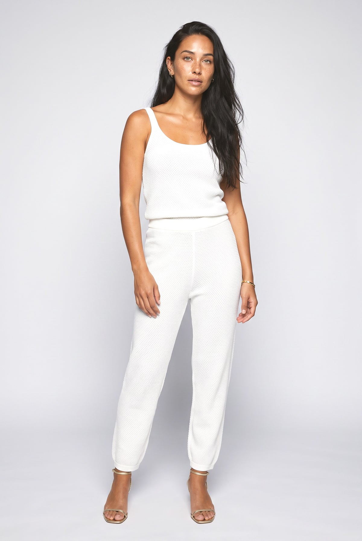 Textured Knit Top & Pants Set, cream top