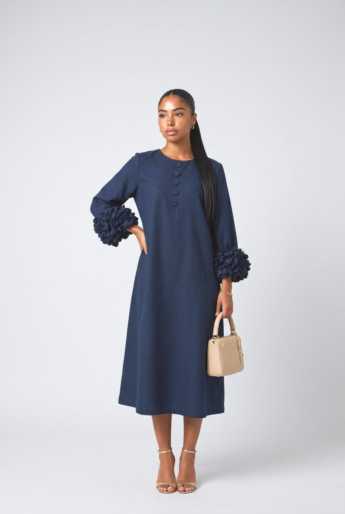 Floral Midi Dress, dark blue