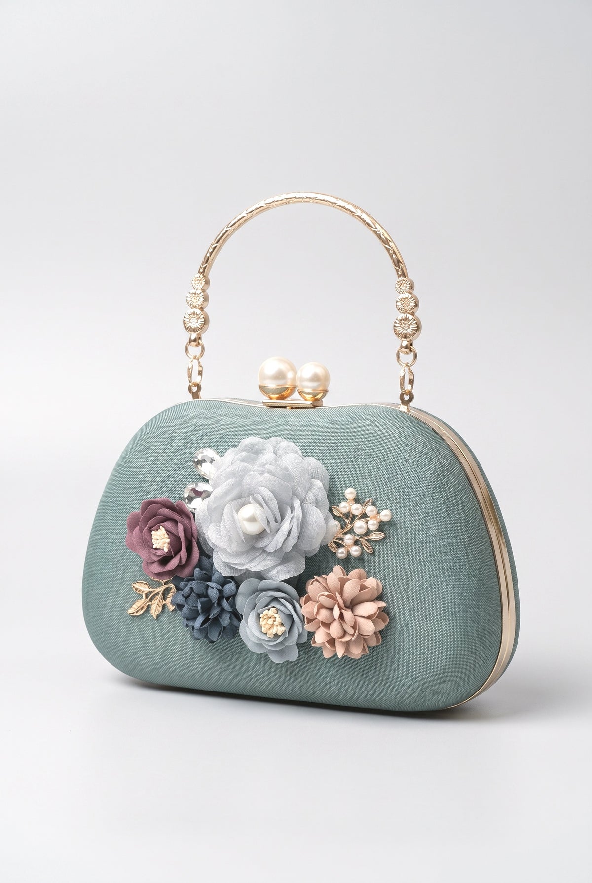 Sweet Floral Evening Handbag, dark green