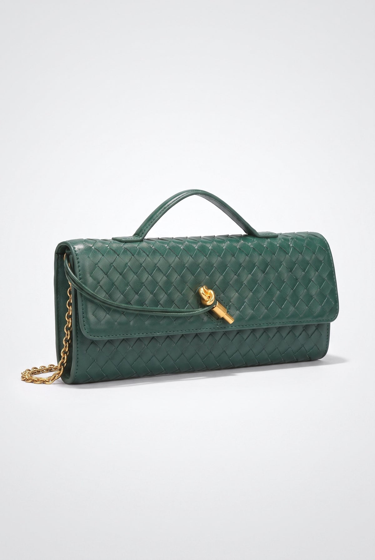Two Way Woven Flap Clutch Shoulder Bag, dark green