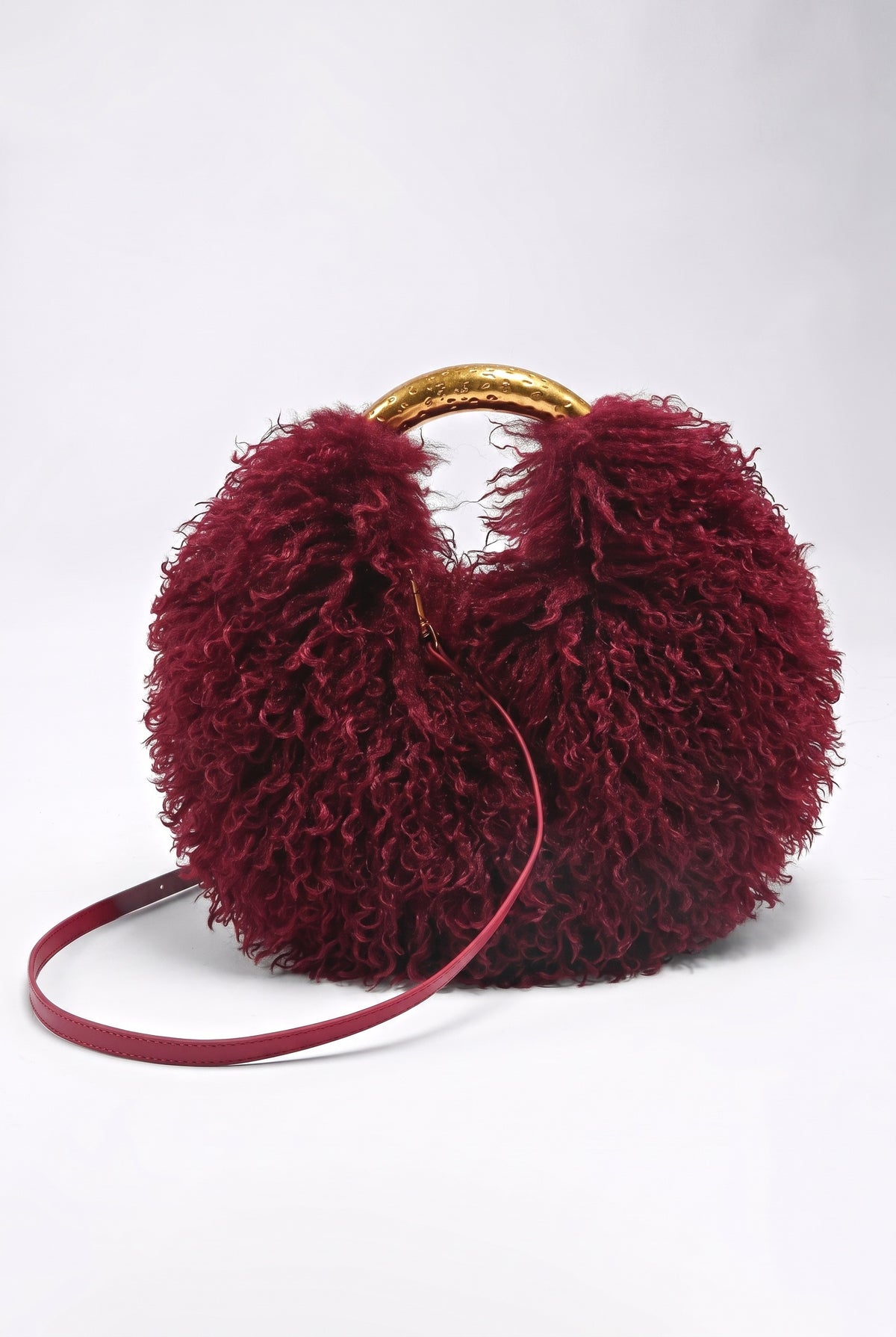 Plush Round Crossbody Bag, dark red