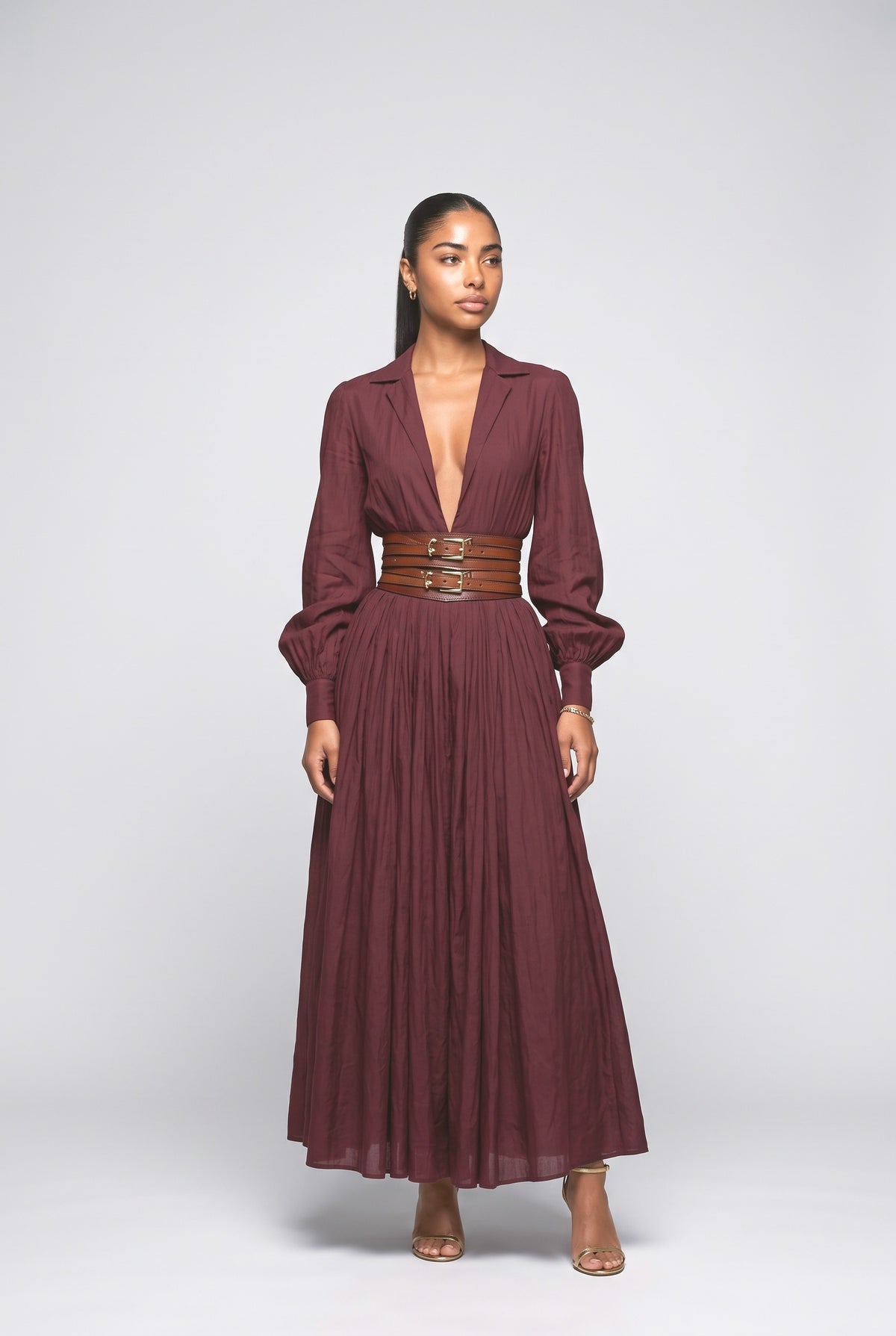 Red V-Neck Dress, dark red