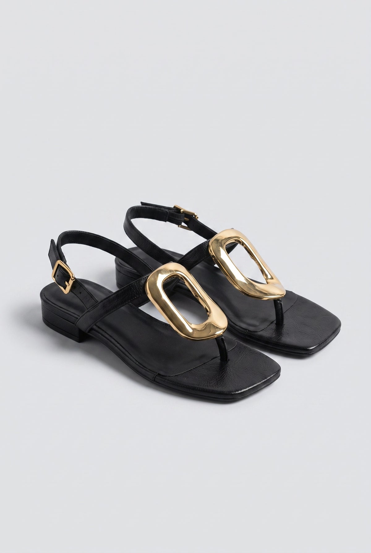 Metal Embellished Flat Sandals, gold