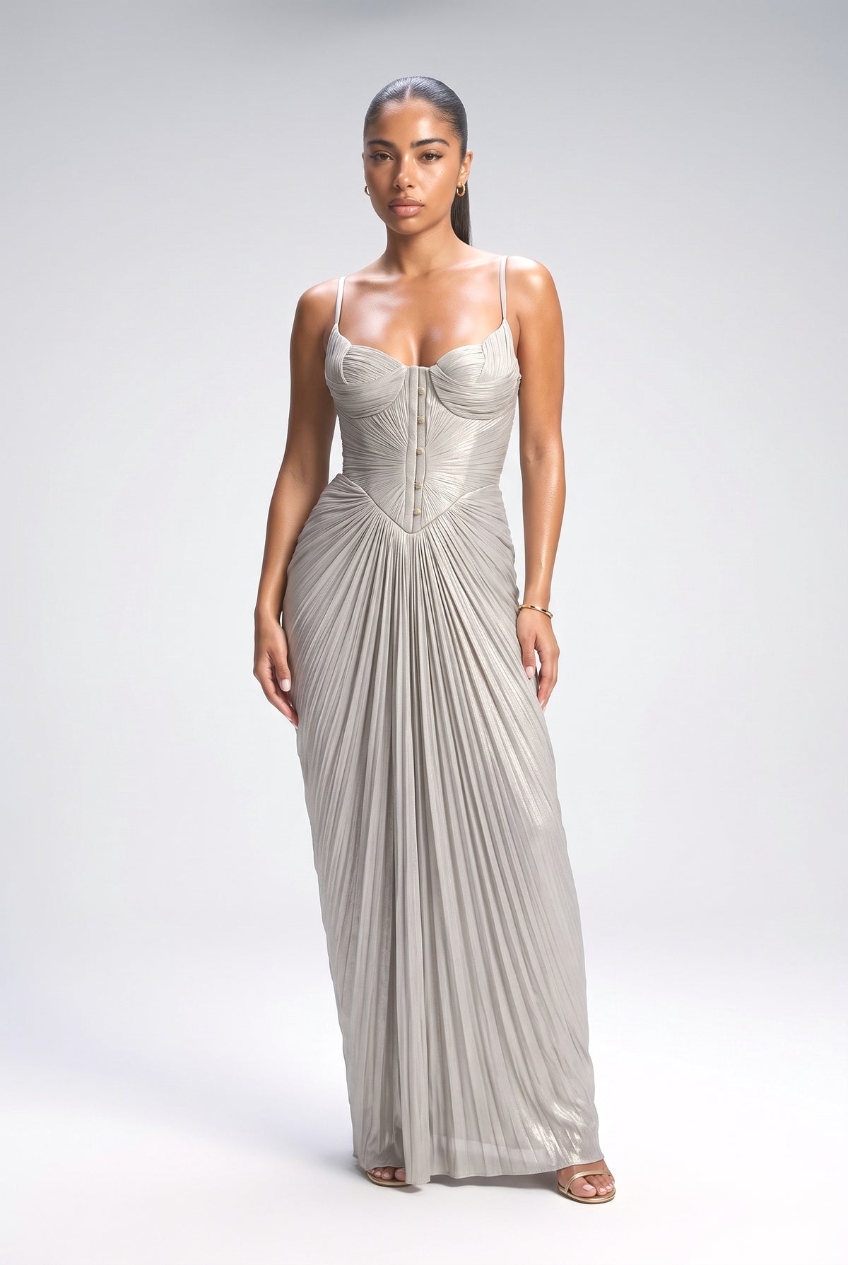 Gold Pleated Maxi Dress, gold