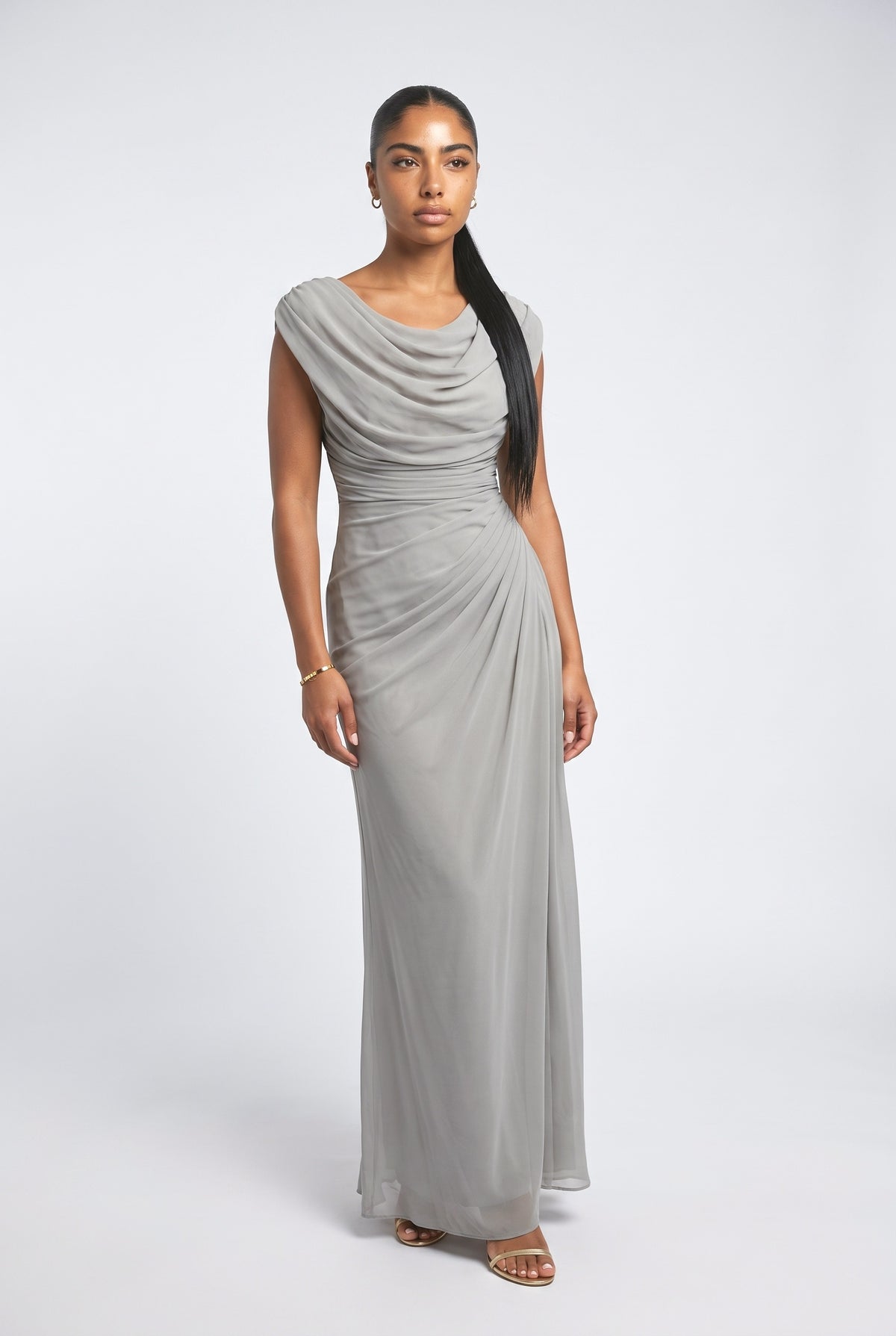 Gray Chiffon Pleated Maxi Dress, gray