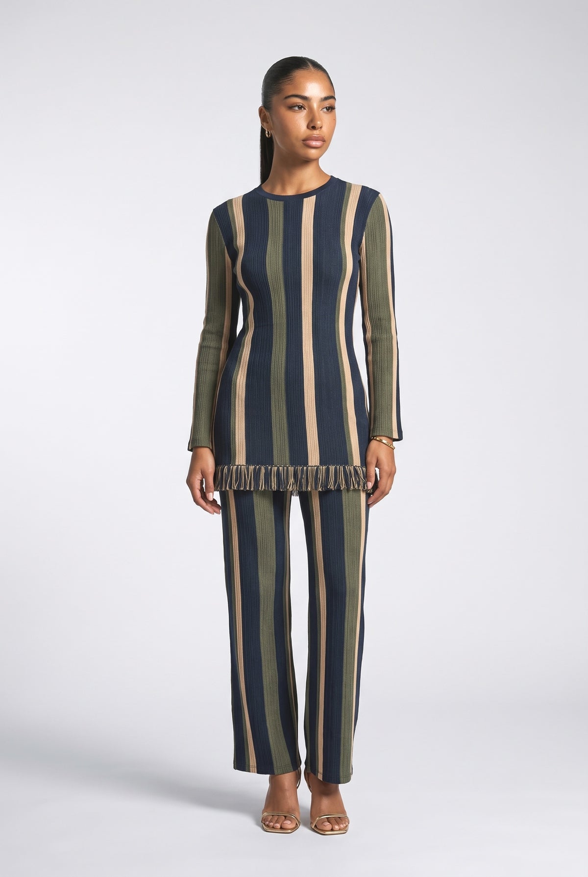 Striped Knit Outfit Set, green top