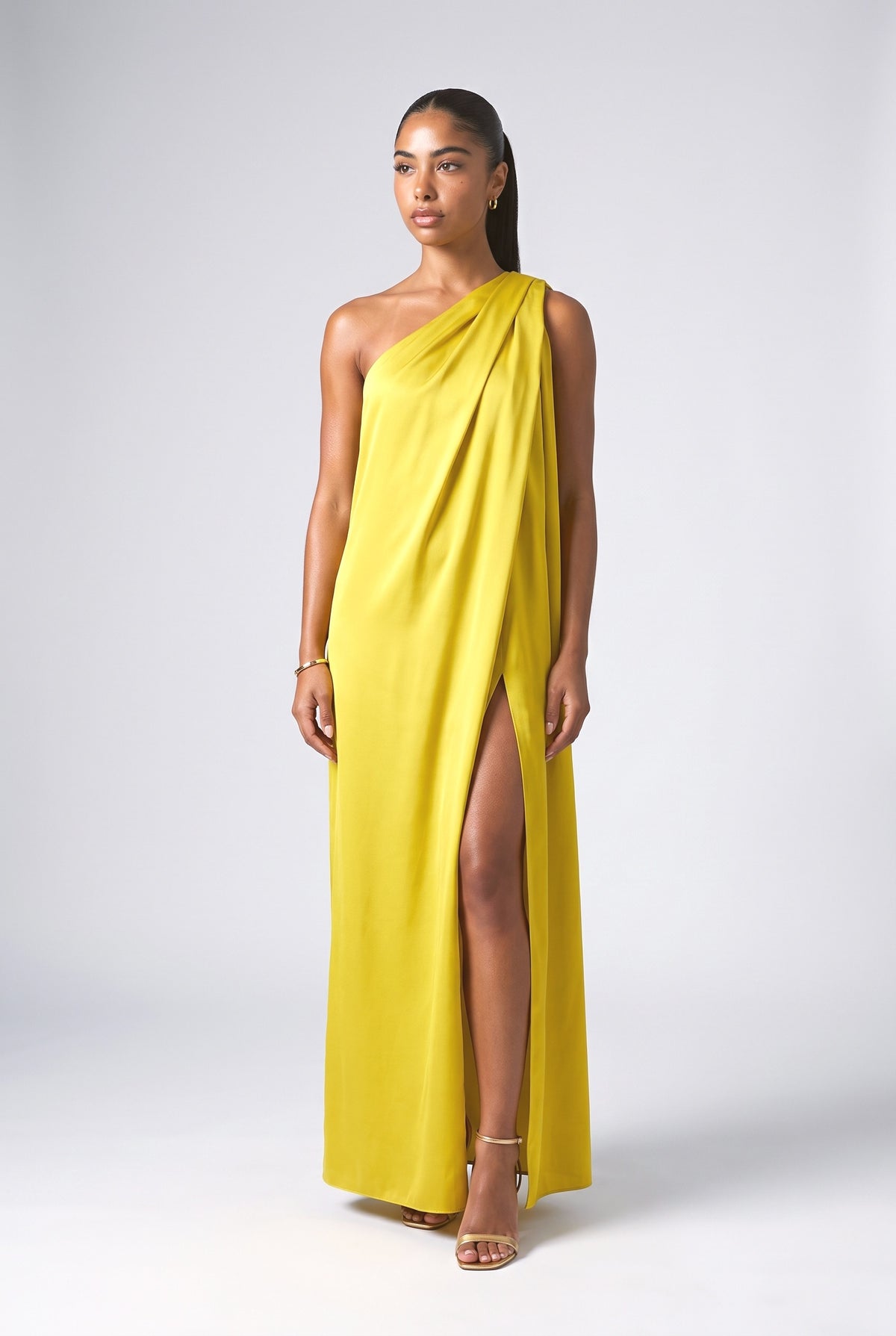 Green Off-Shoulder Asymmetric Dress, green yellow
