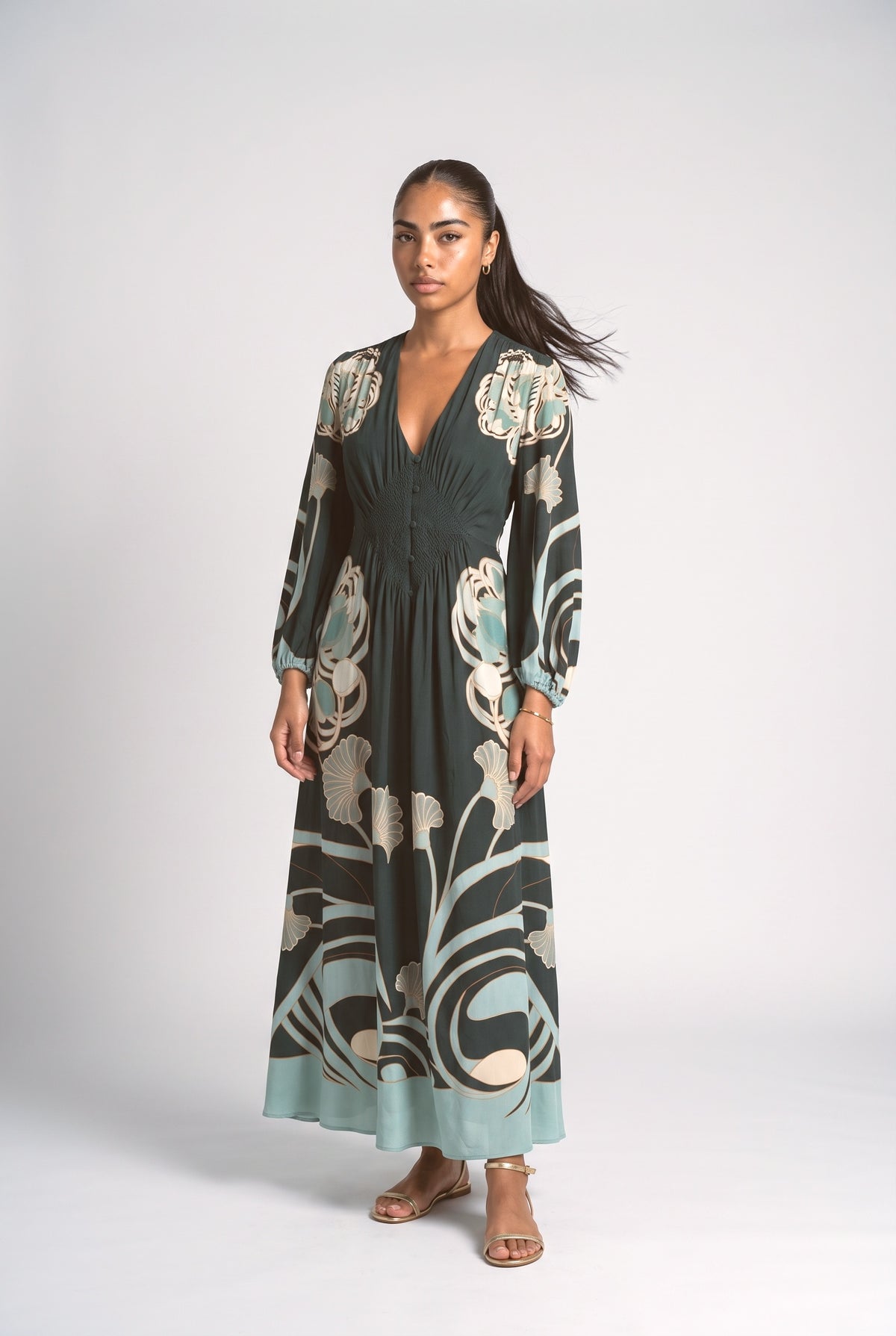 Green Pleated Maxi Dress, green