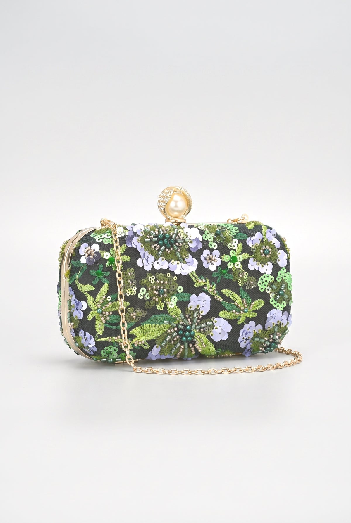 Floral Sequin Handbag, green