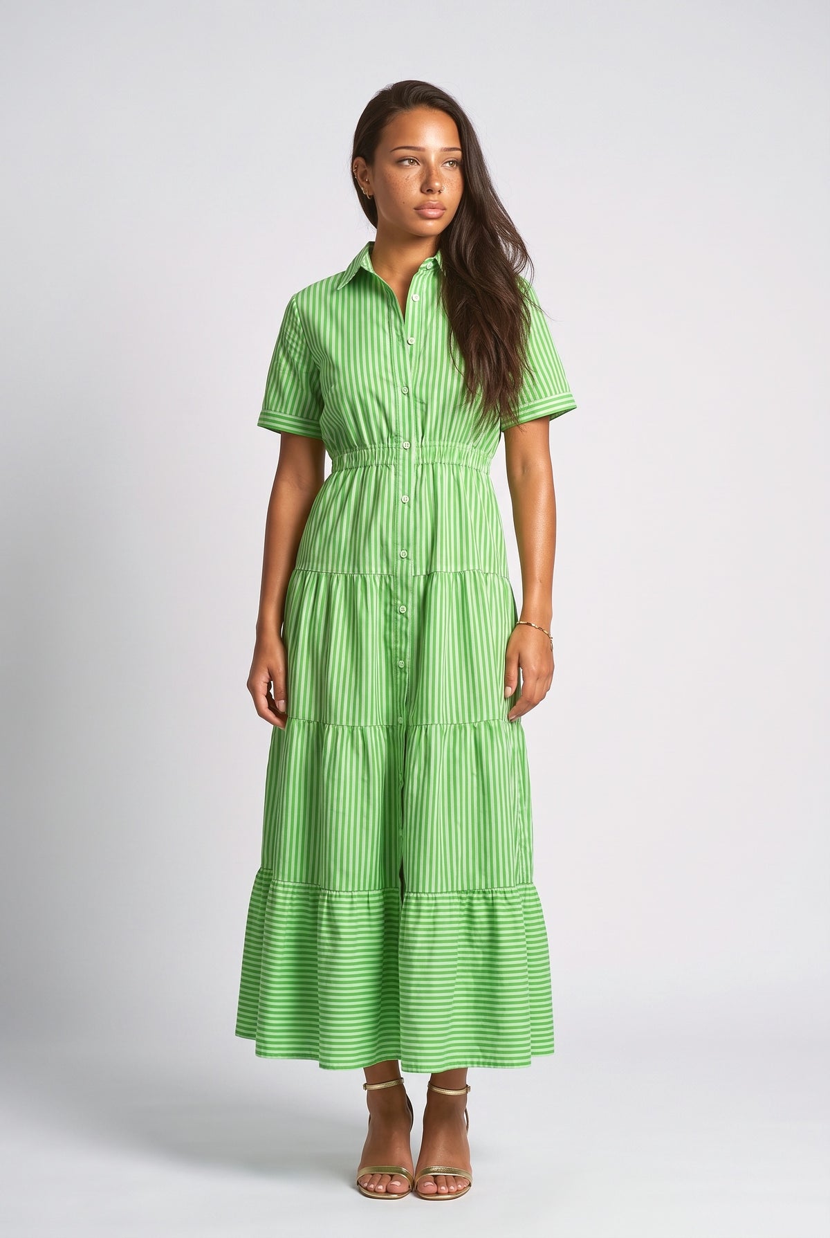 Striped Relaxed Maxi Dress, green