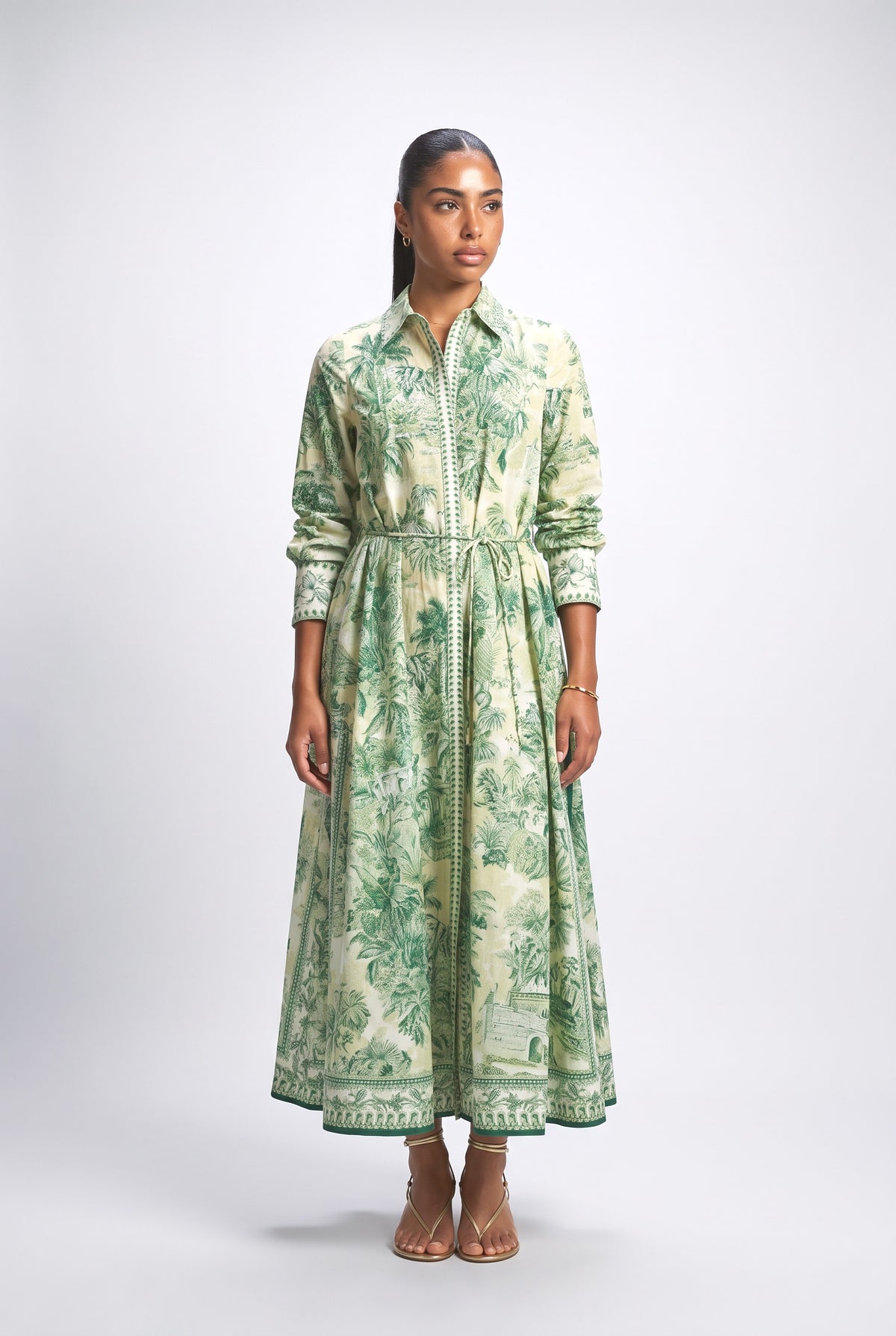 Green Long Sleeve Tiered Maxi Dress, green